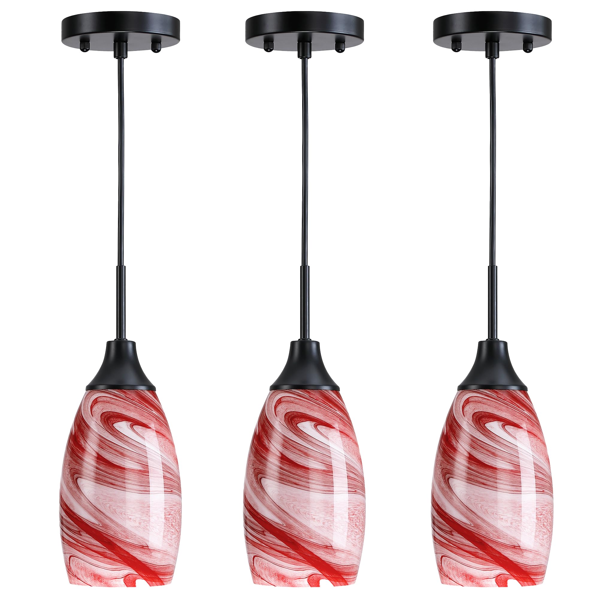 Viinew Mini Glass Pendant Light 4.72in Handblown Burgundy Art Glass 3-Pack for Dining Room Kitchen Island Foyer Hallway