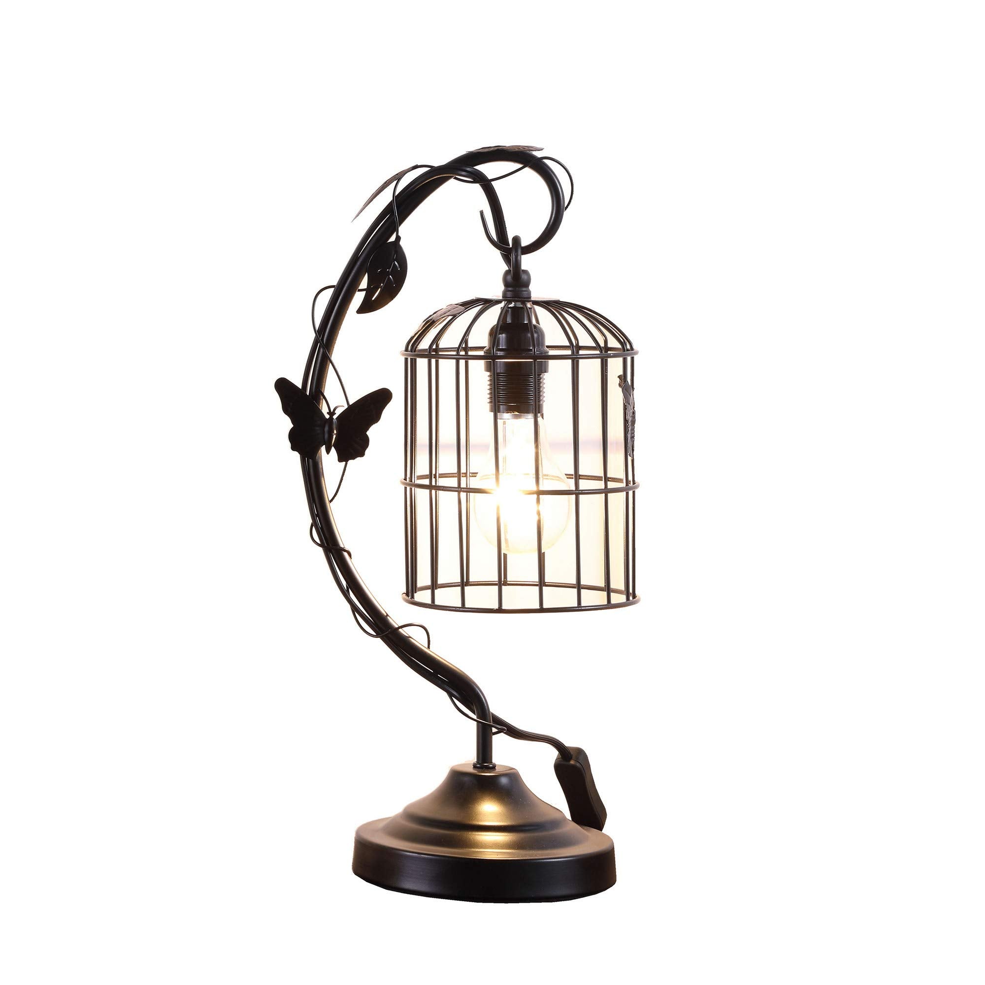 Benjara Bm233938 17.5 X 5 X 8.25 In. Arc Design Metal Table Lamp With Birdcage Shade, Black