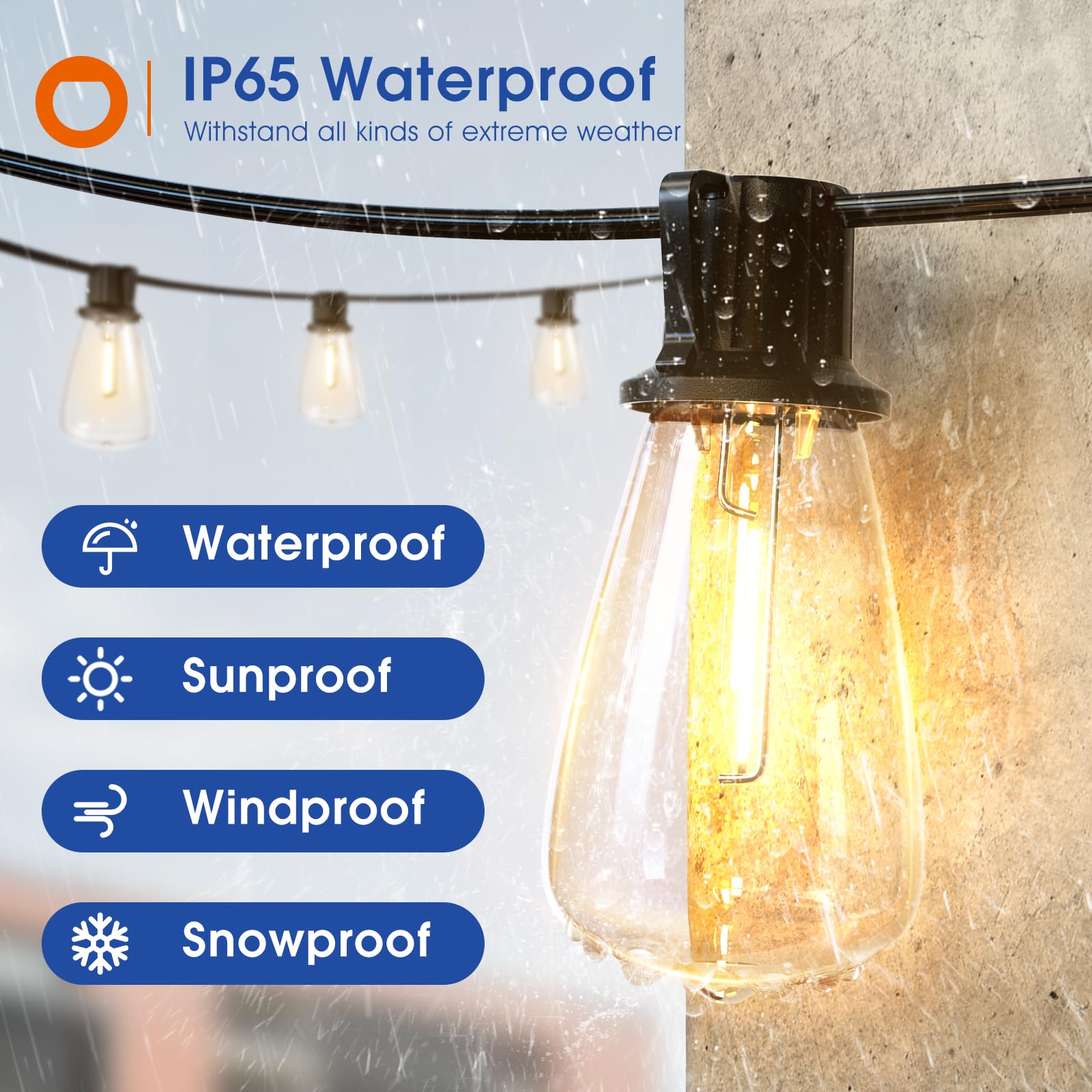 Addlon 150Ft(50Ft*3) Led Outdoor String Lights Waterproof Patio Lights With 48 Shatterproof St38 Replaceable Bulbs(3 Spare), Dim