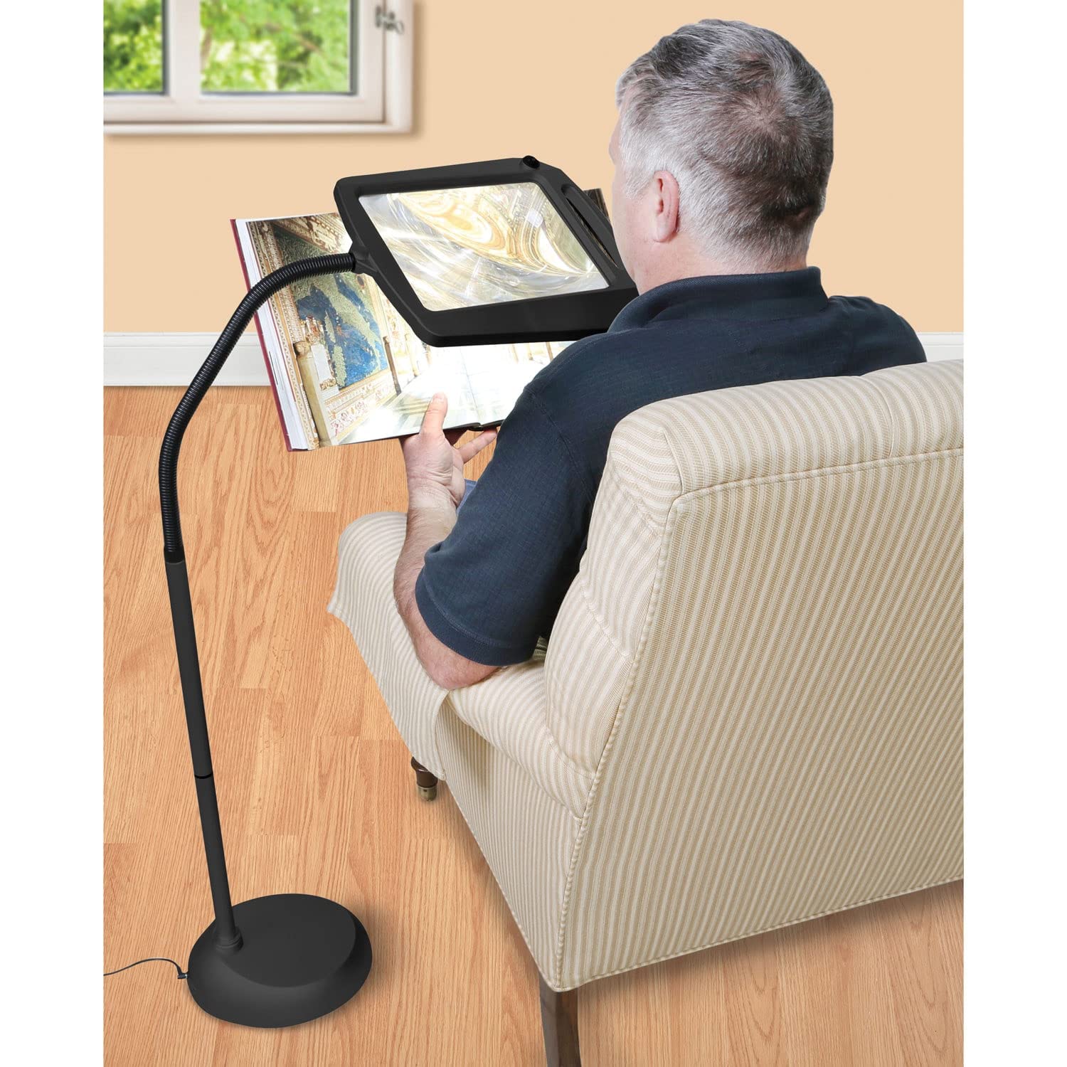 daylight24 Full Page Magnifier LED Floor Lamp, 8x10", Black, Model 402039-04, Plastic Construction