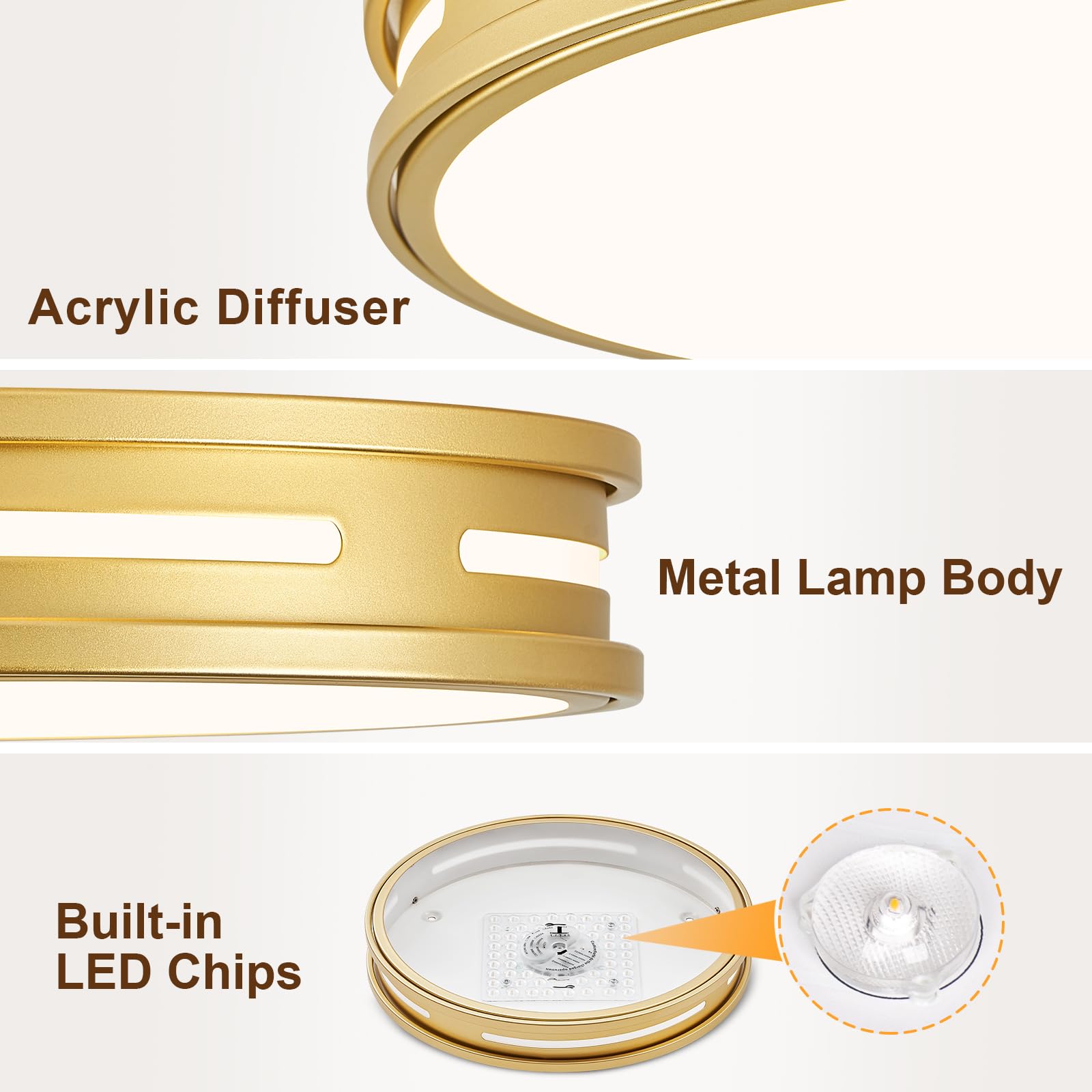 Peblto Dimmable Gold Flush Mount Ceiling Lights, Modern 5CCT 2700K~6000K LED Hallway Light Fixtures, Low Profile Round Minimalis