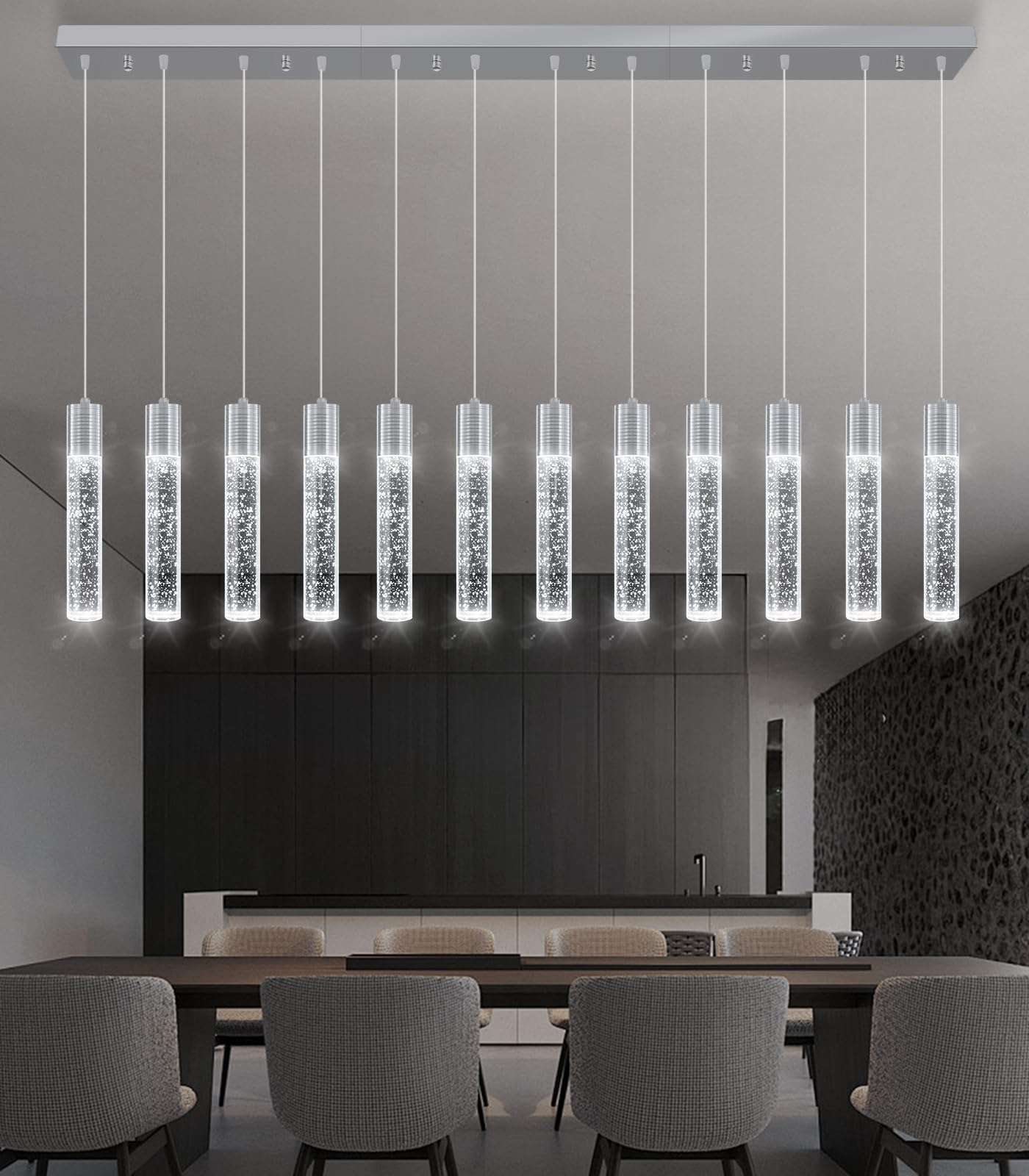 dolria 12-Lights Modern Crystal Chandeliers LED Pendant Light for Kitchen Island Dining Room Entrance Foyer Living Room Silver