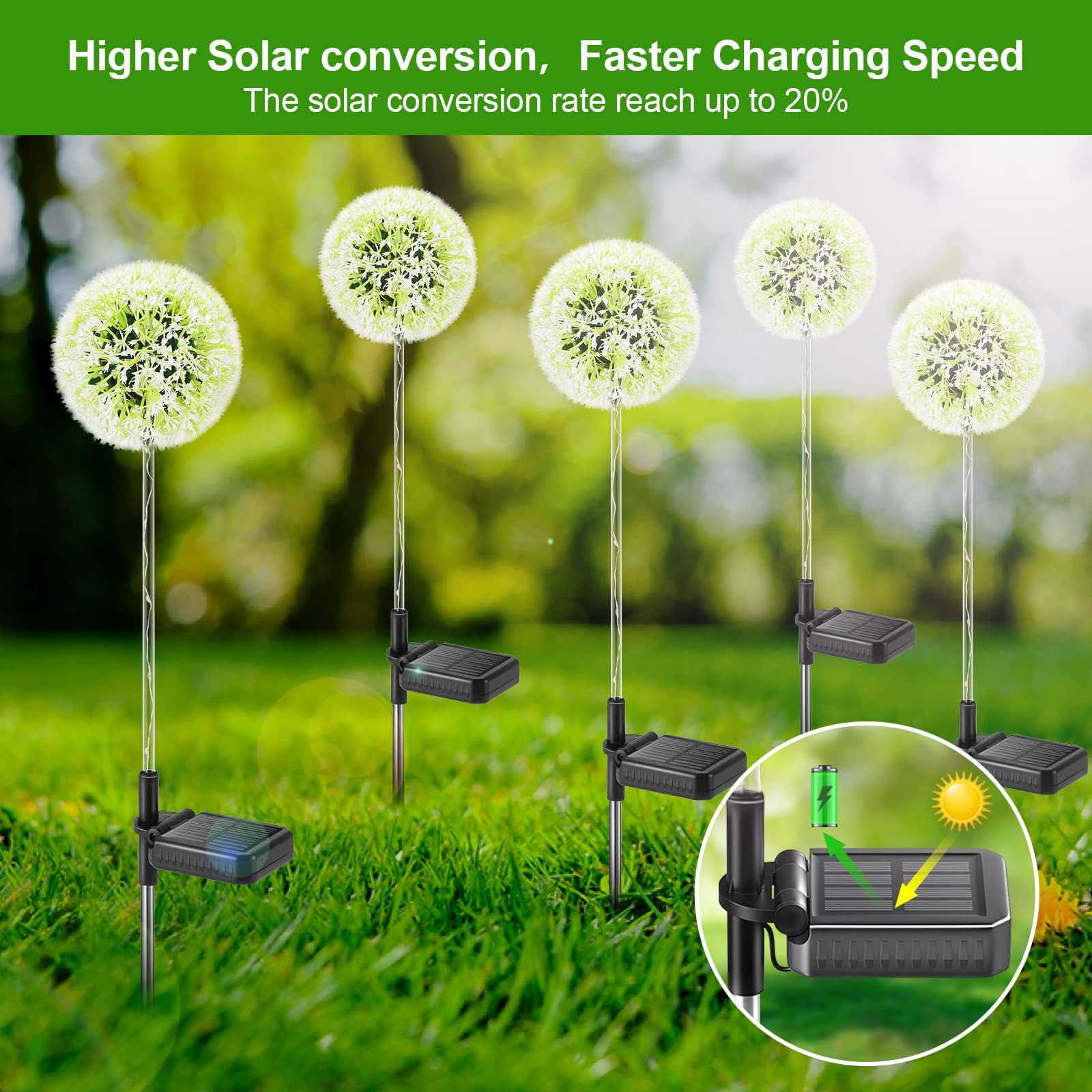 BONLION Solar Dandelion Lights Outdoor - 6 Pack Colorful Waterproof Garden Decor - Model TFL017