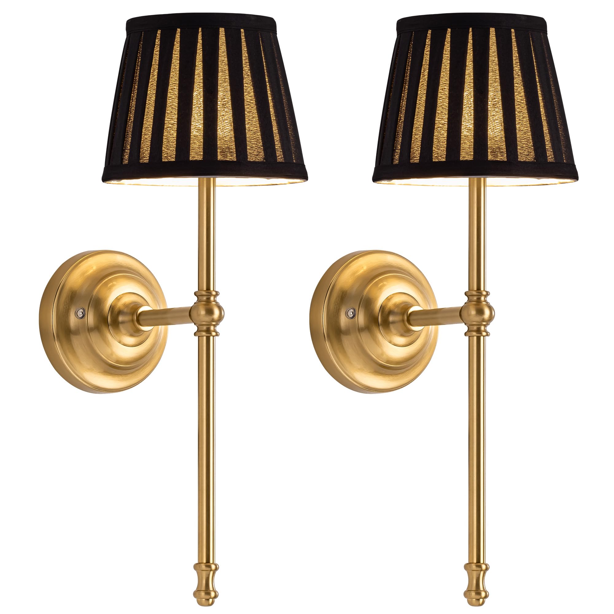 KDG Cordless Wall Sconces Set of 2, Rechargeable LED Fabric Lamps, 5200mAh, Black & Gold, Model AMZ-TBL-034