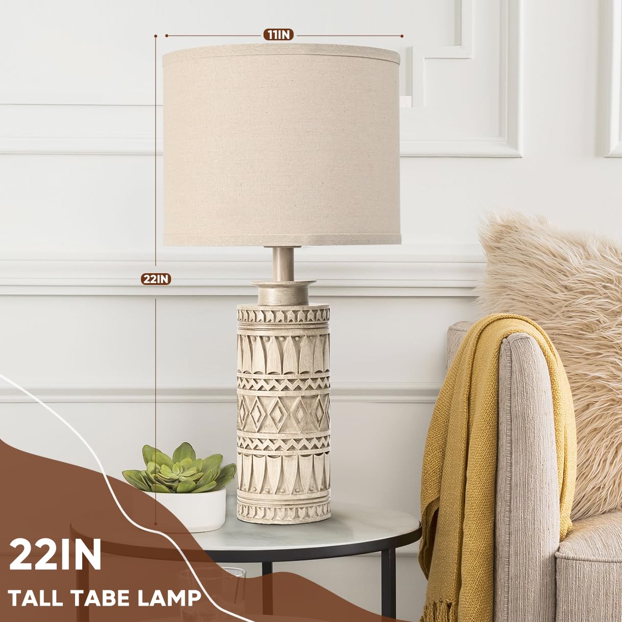 22In Table Lamps For Living Room Resin Nightstand Lamps Set Of 2 Tall End Table Lamp Farmhouse Bedroom Bedside Lamps For Nightst