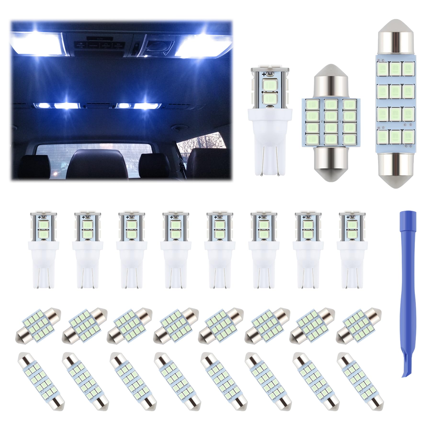 Ifunyled 24 Pieces Dome Light Led Car Interior Bulb Kit Set 194 T10 De3175 578 31Mm 42Mm Bulbs Interior Replacement Lights For C
