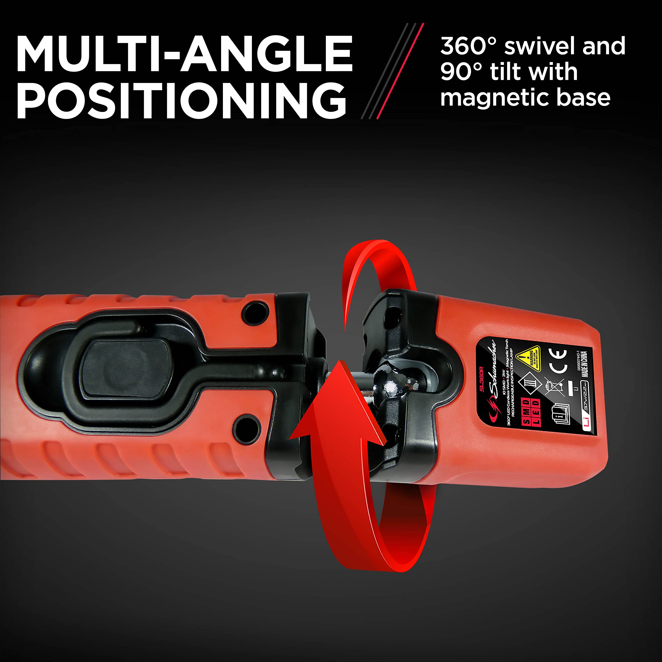 Schumacher Sl360Ru Rechargeable Lithium Ion Led Work Light - Red - Cordless, 360-Degree Swivel, Multiple Lighting Options