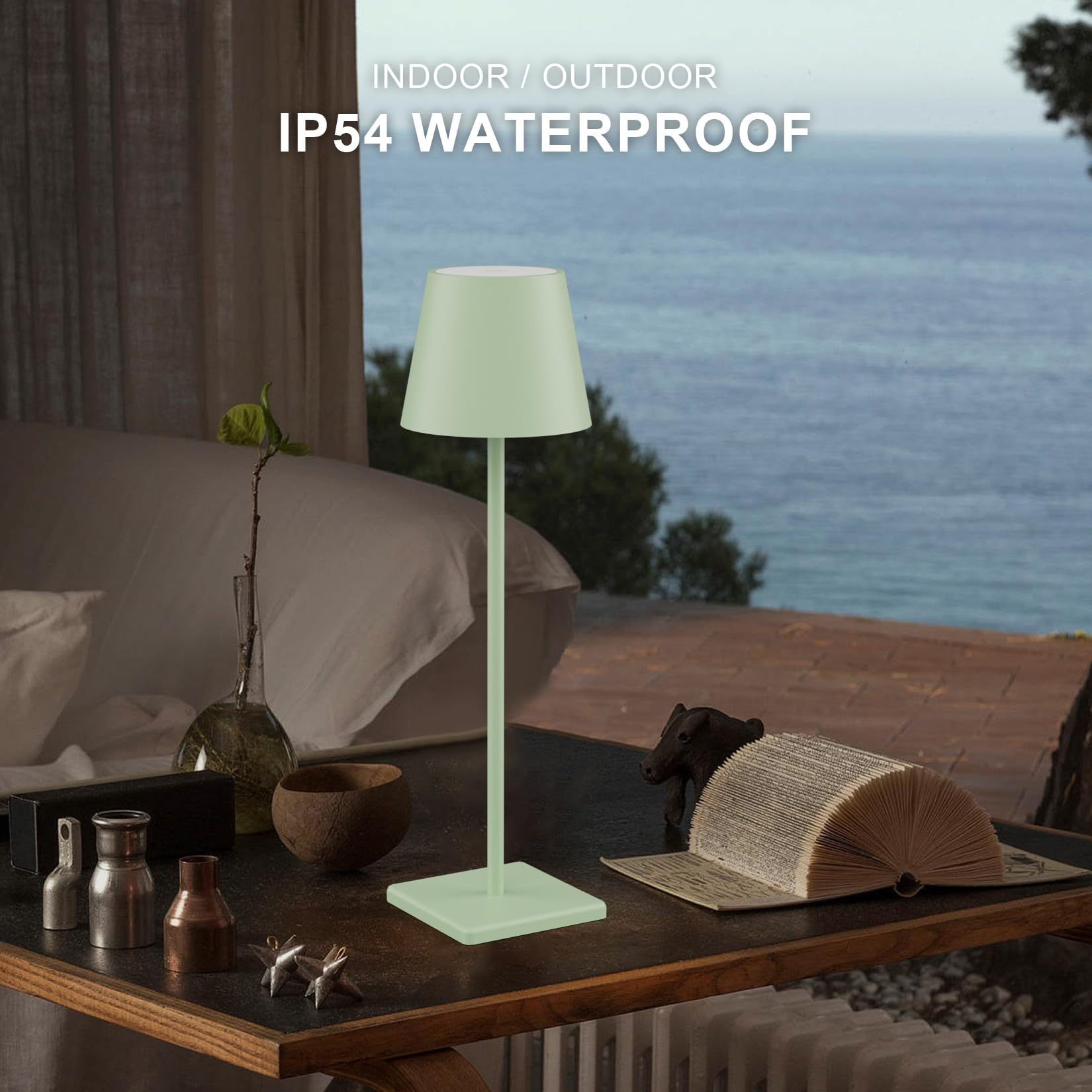 Aoceley 2-Pack LED Cordless Table Lamp, Rechargeable, 3W, IP54 Waterproof, Green, Model HT-010