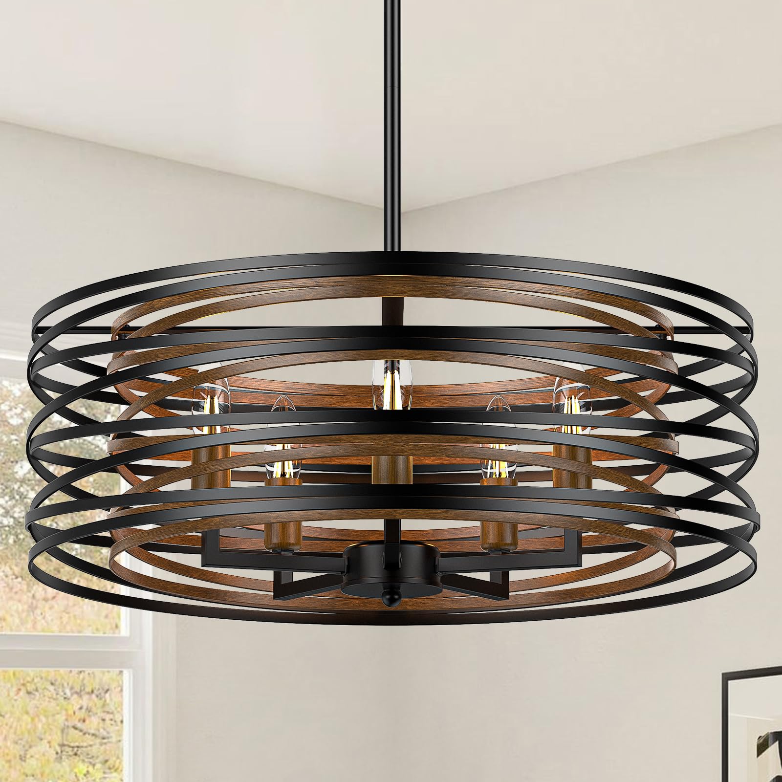 20 Inch Black Chandelier, 5-Light Farmhouse Chandelier For Dining Room Lighting Fixtures Hanging, Dining Light Fixtures Industri