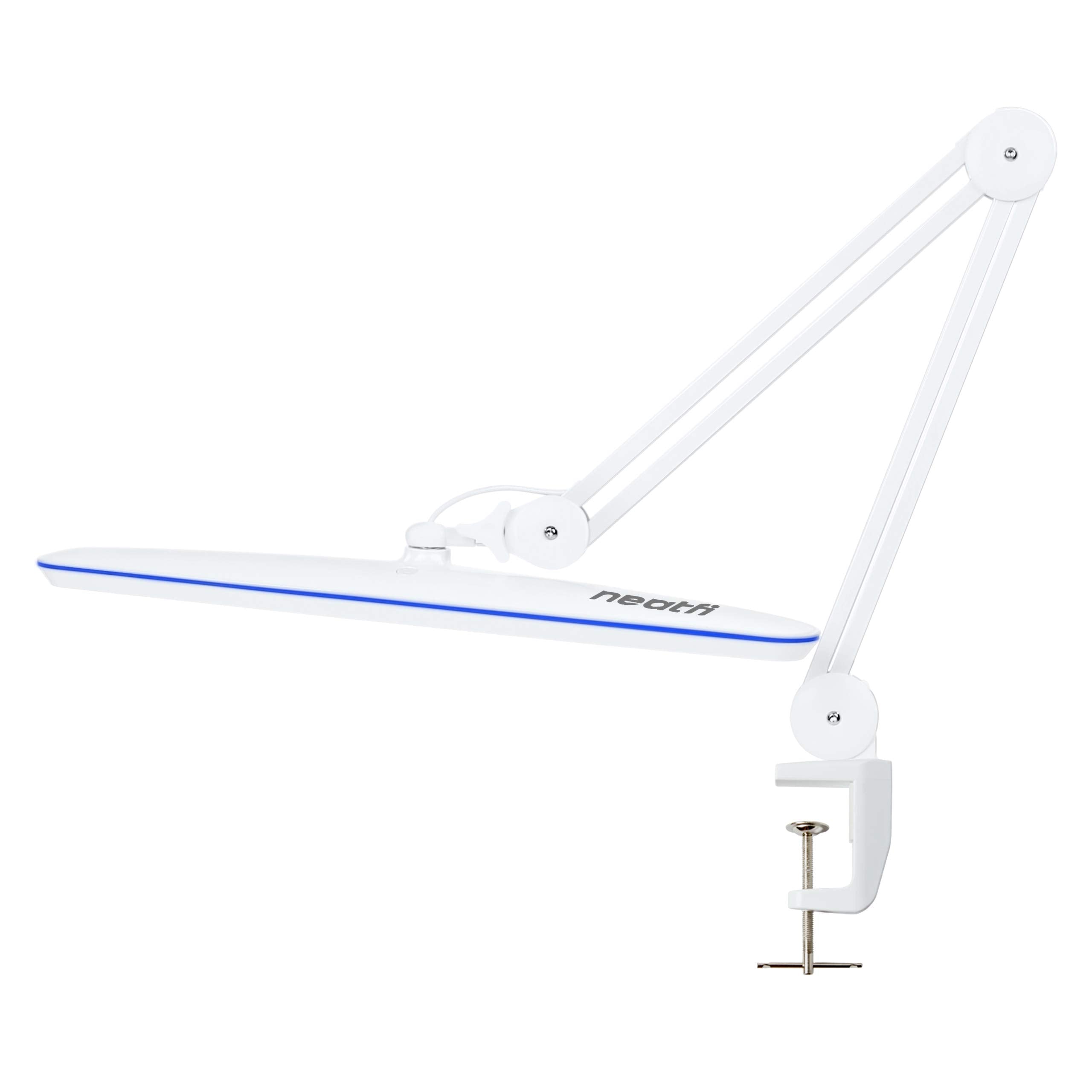 Neatfi LED Task Lamp, 2200 Lumens, 24W, 4-Level Brightness, 23 Inches, White, Model 9503LED, Adjustable Clamp, Eye-Caring