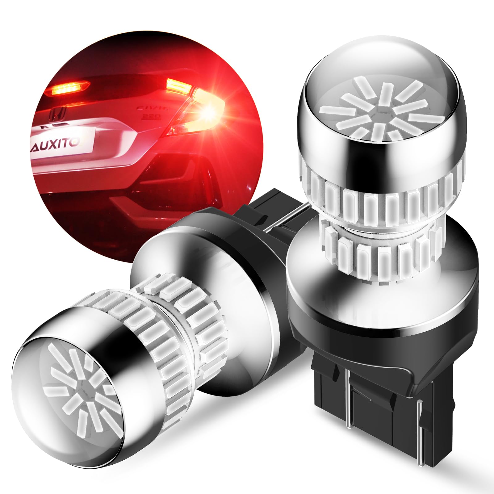 AUXITO LED Strobe Brake Light Bulbs, Red Flashing, 7440/7443 Size, Pack of 2