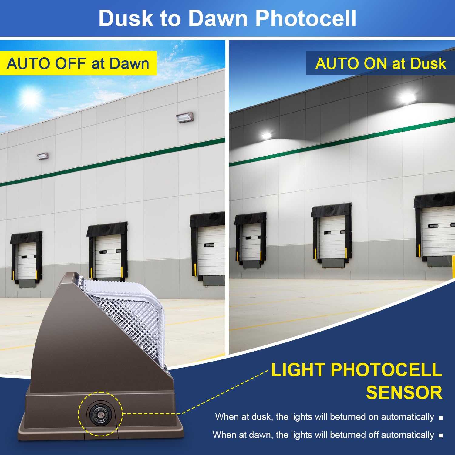 Biritalo Led Wall Pack Light 500W Equivalent 18000Lm Led Flood Security Light Dusk To Dawn Photocell 5000K 120W 100-277V Outdoor Wall Mount Lighting Commericial Ip65 Waterproof For Yard Garage 4 Pack