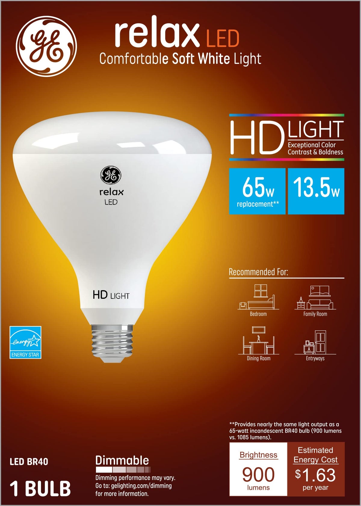 Ge Lighting Relax Hd Soft White 65W Br40 (1-Pack)