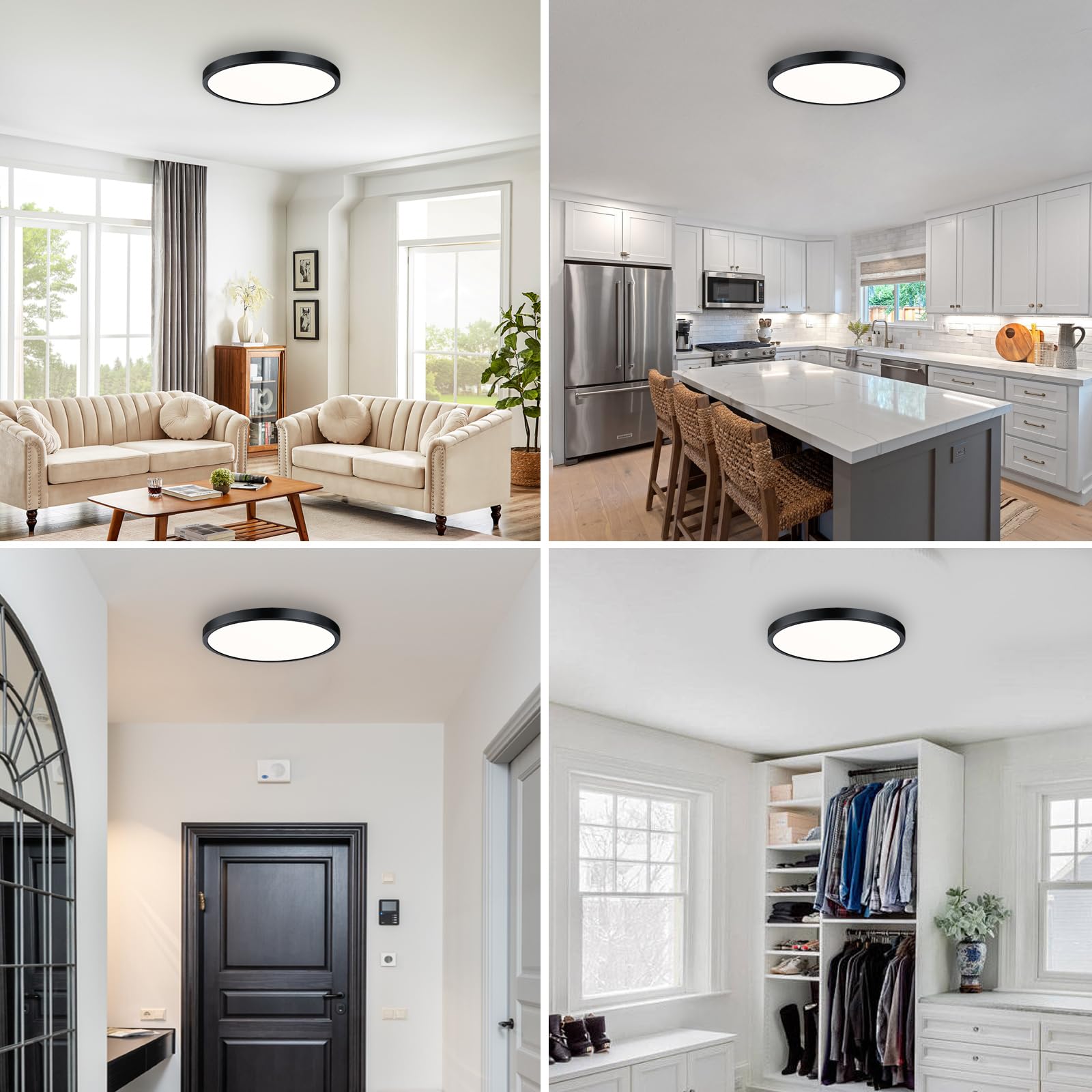 Senroyal Flush Mount Ceiling Light Fixture, 14 Inch Led Modern Kitchen Light, Slim Dimmable Black Flush Mount Light For Low Ceil