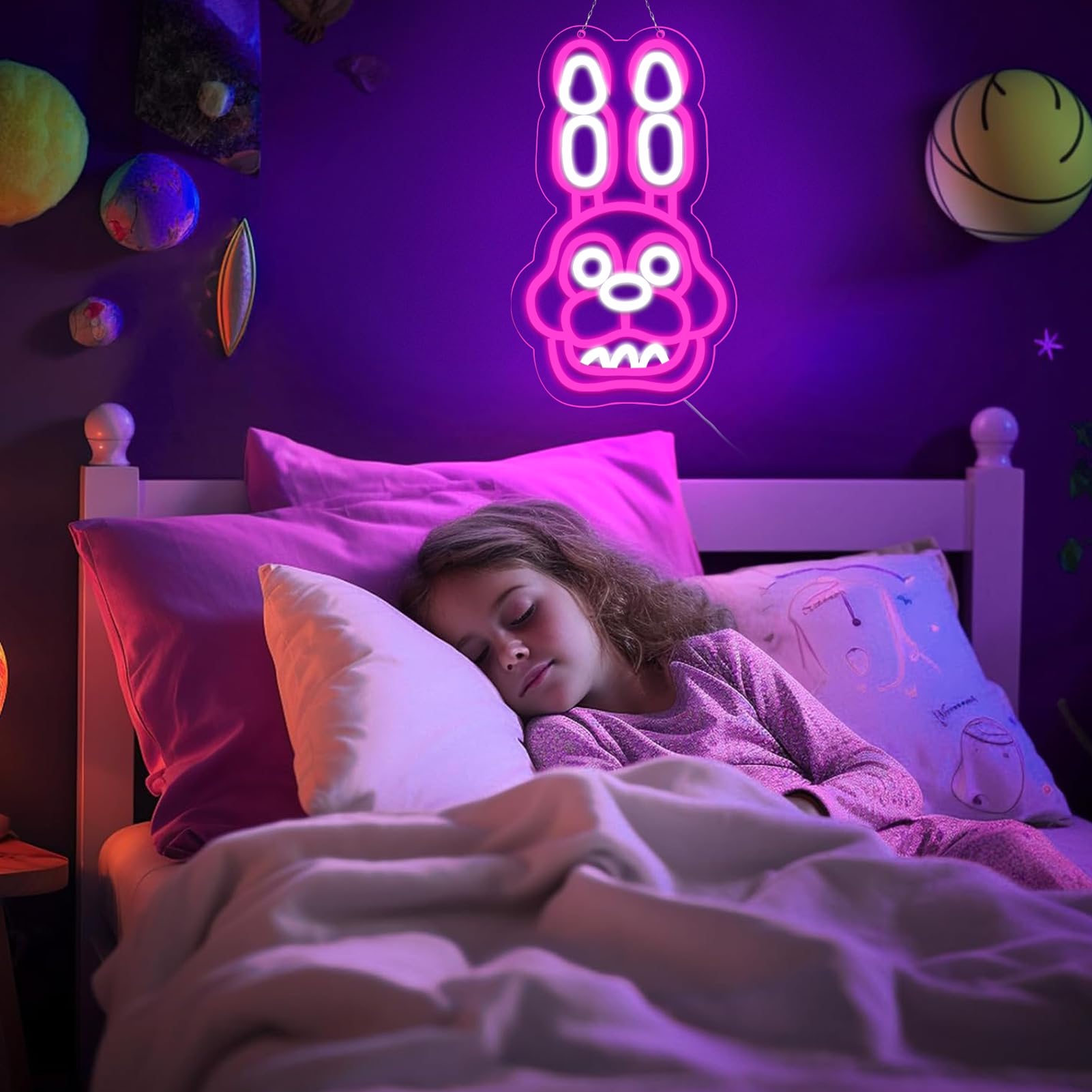 AHlove Neon Sign - Pink Anime FNAF Bonnie LED Light for Wall Decor, 12.1"x7.3", Perfect for Bedroom & Game Room Decor, Great Gift Idea