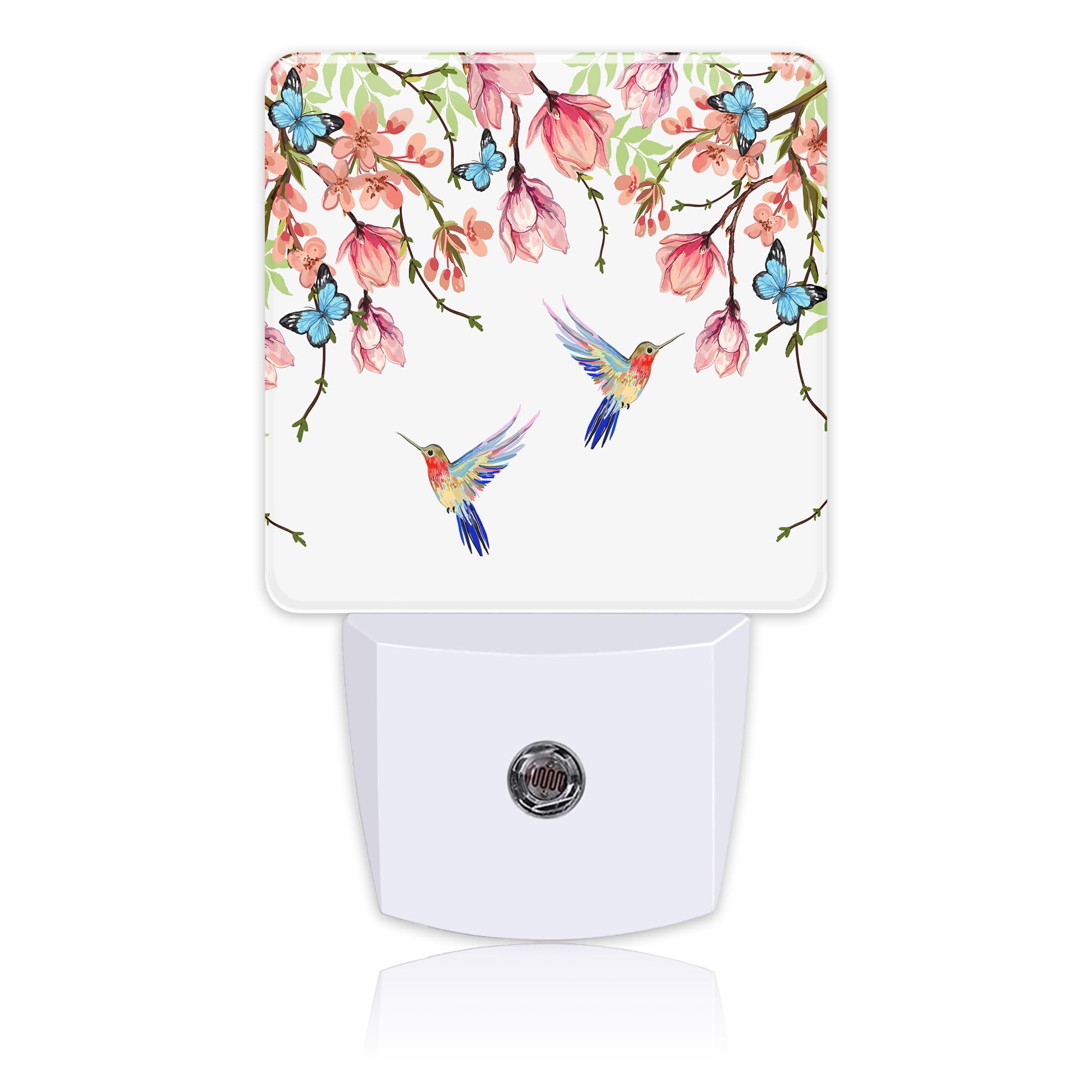 Uiaoiais Hummingbirds and Blue Butterflies Night Light Plug into Wall with Dusk to Dawn Sensor Cute Nightlight for Kid Girls Boy
