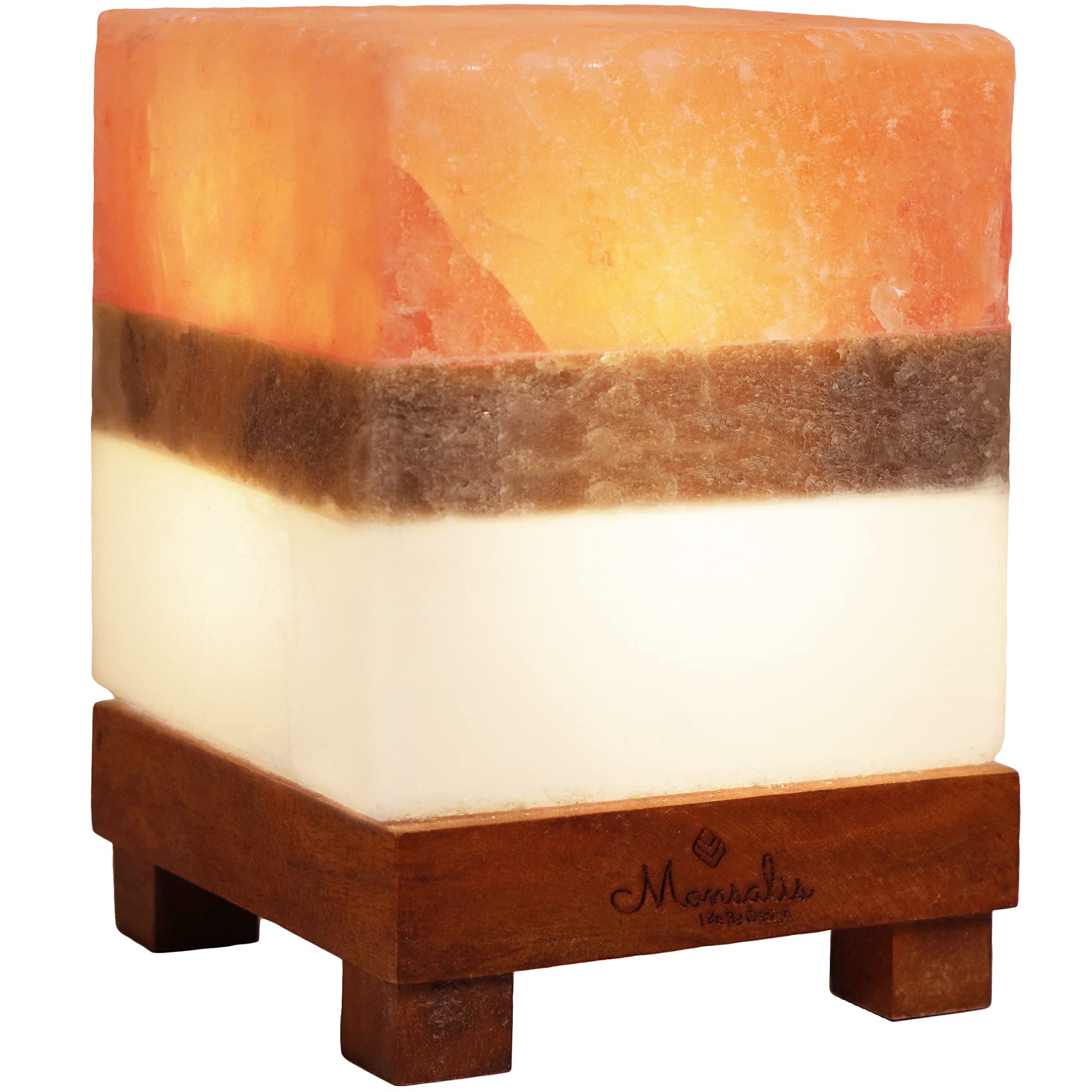 MONSALIS Dual Illumination Salt Rock lamp - Modern Square Pink White and Grey Design of Salt Lamps with dimmer, Adjustable Glow.