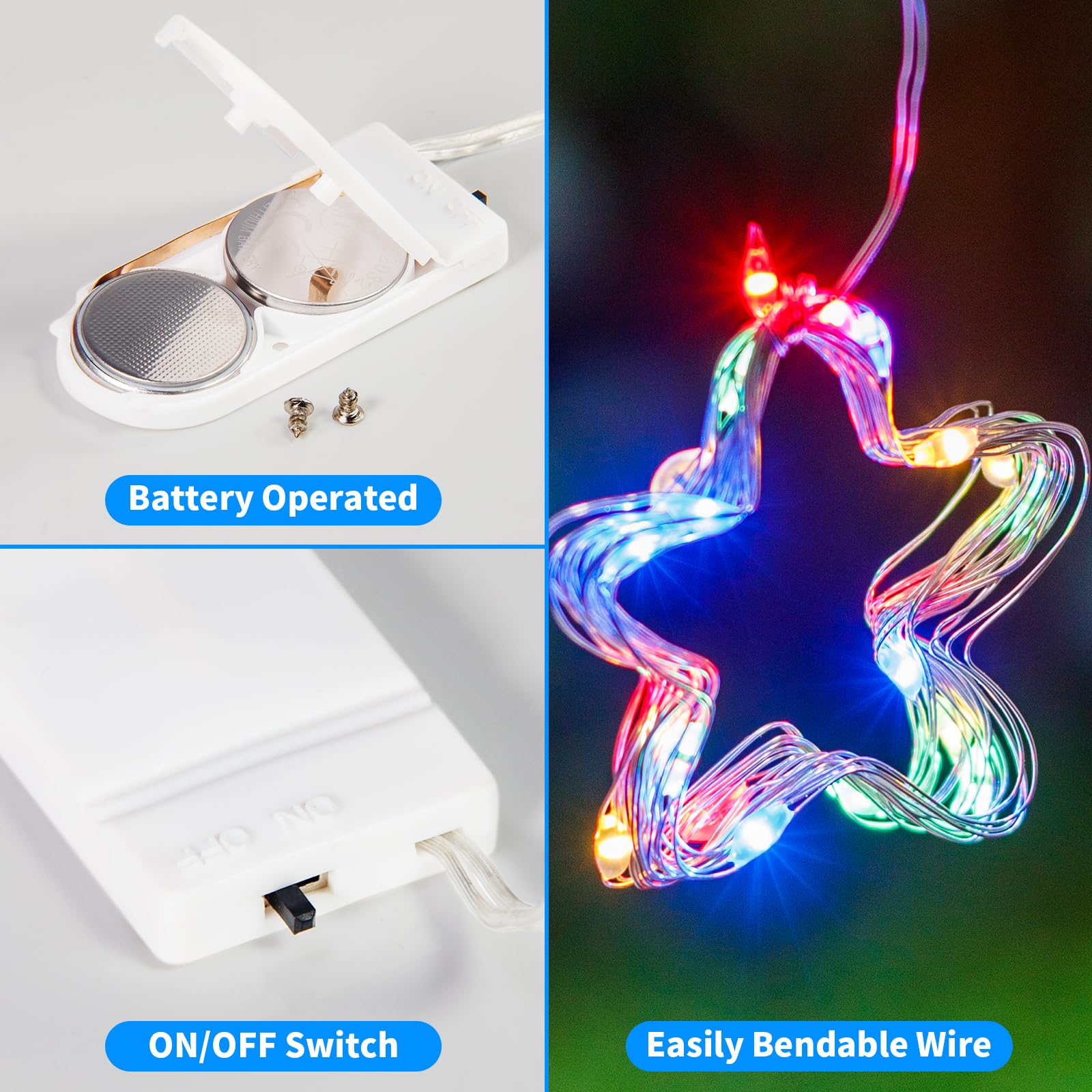 TingMiao Fairy String Lights, 20 LEDs, 7.2ft Silvery Copper Wire, Multicolor, Battery Operated, 6 Pack