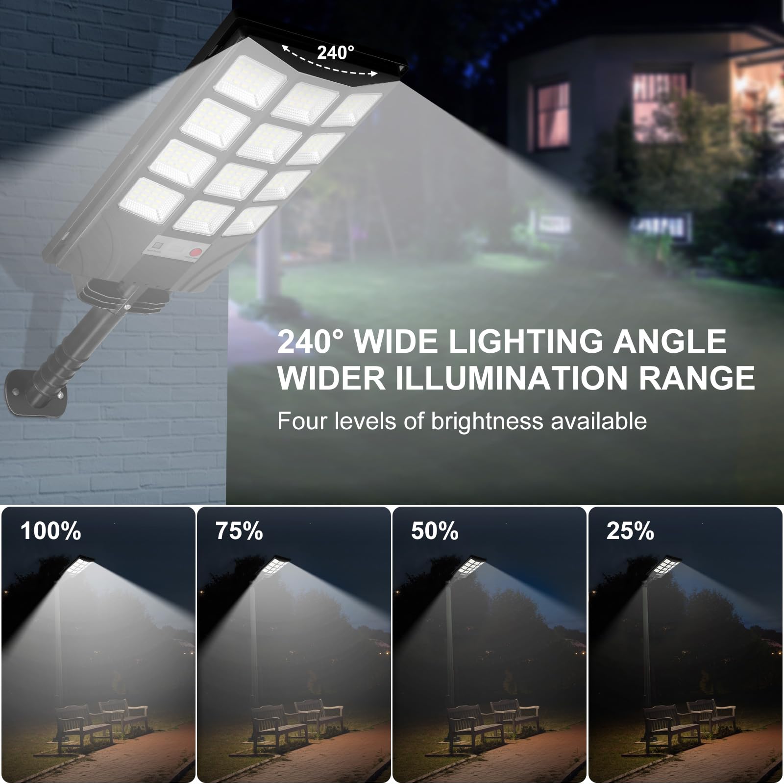 Atoechie 4-Pack Solar Street Lights, 20000lm, Dual Motion Sensors, Dusk to Dawn, IP66 Waterproof, 4*192LED, Black, Model AT192SL