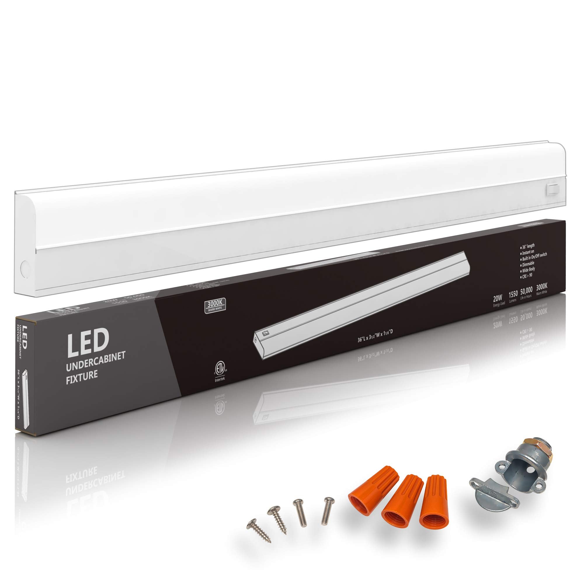 HARRRRD Hardwired LED Under Cabinet Lighting - 20 Watt, Dimmable, 36 Inch, CRI>90, 3000K Soft White, Metal Base