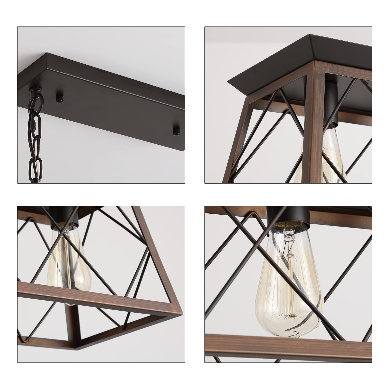 Q&S Farmhouse Rustic Chandelier - 5 Lights Linear Pendant Light Fixture, Bronze, Metal, Model P2006-5BR for Dining Room, Kitchen, Living Room