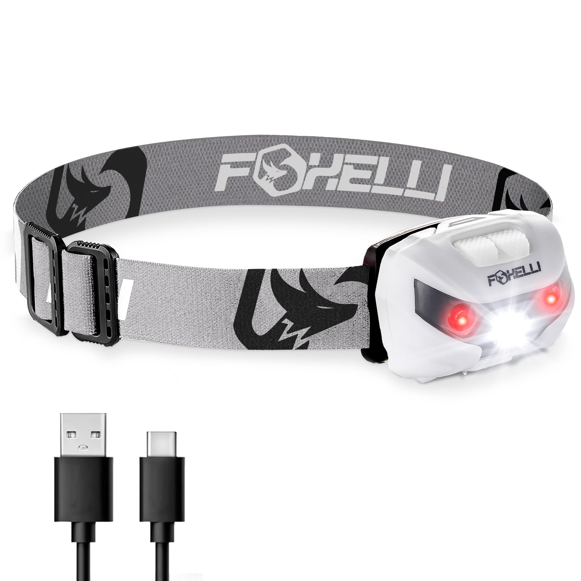 Foxelli Rechargeable Headlamp - Super Bright Led Light For Running, Camping & Hiking - Lightweight - White - Model Mx10L