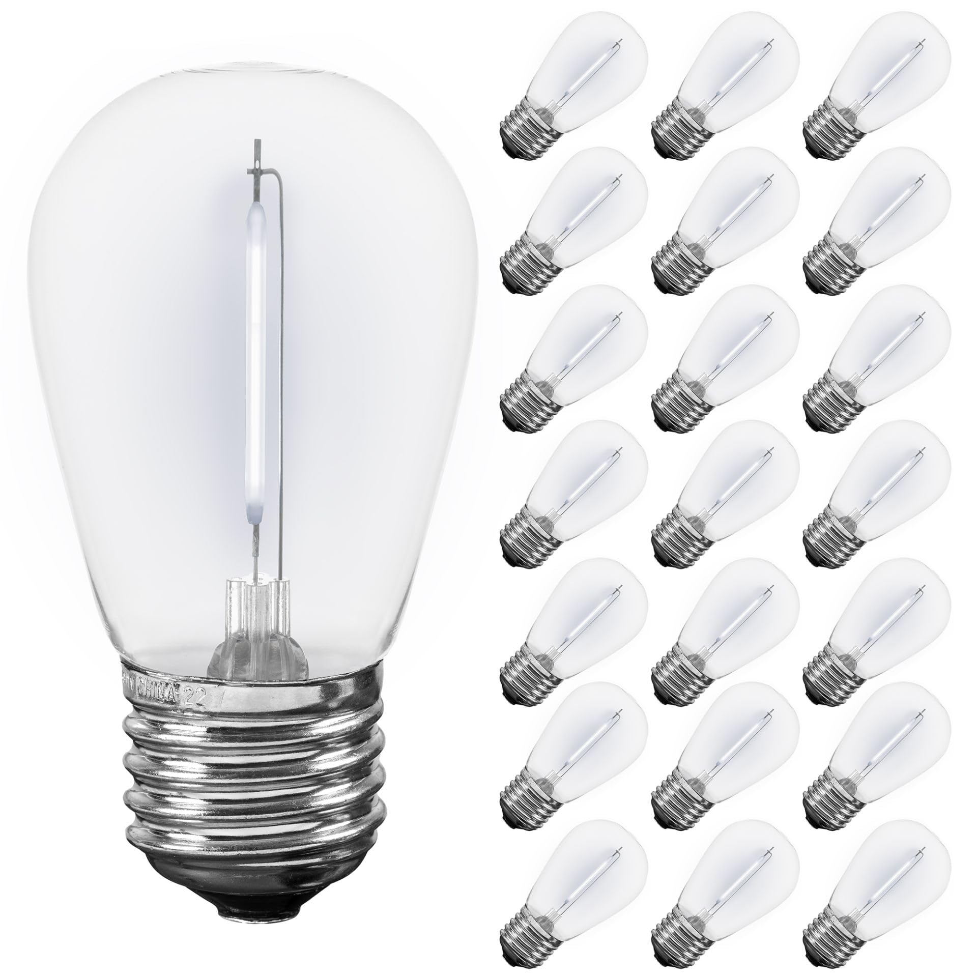 Novelty Lights Outdoor String Light Replacement Bulbs, 25 Pack S14 Led Edison Shatterproof Plastic, E26 Base, 30,000-Hour Lifesp