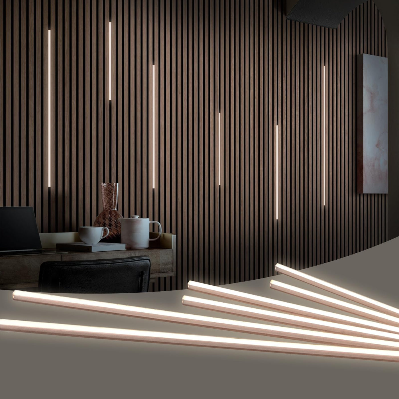 Led Slat Lighting HAMRVL Wood Slat Acoustic Panel Lights - 6pcs LED 4000K Natural White ...