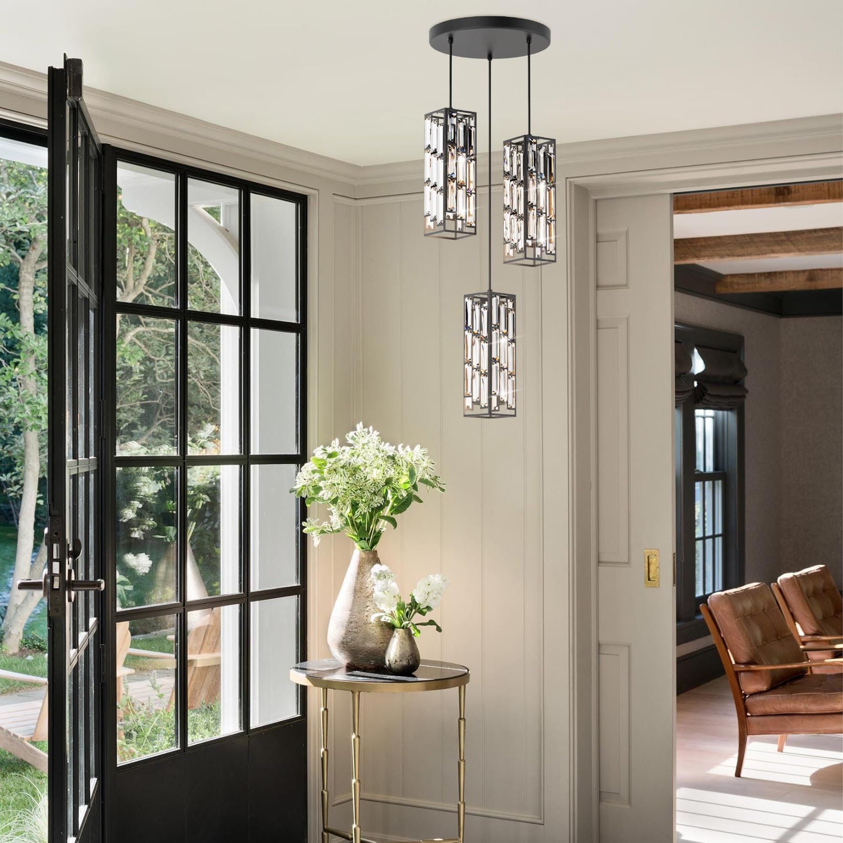 Aoceley 3-Light Black Pendant Lights Modern Pendant Light Fixture, Mini Crystal Pendant Ceiling Light, Pendant Light For Kitchen