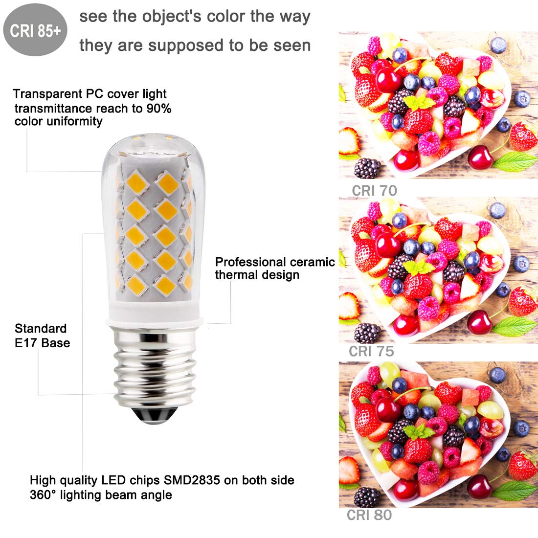 Kakemono Dimmable E17 Led Ceiling Fan Light Bulb 4W, 40W Halogen Equivalent,2700K Warm White 120V E17 Intermediate Base For Desk