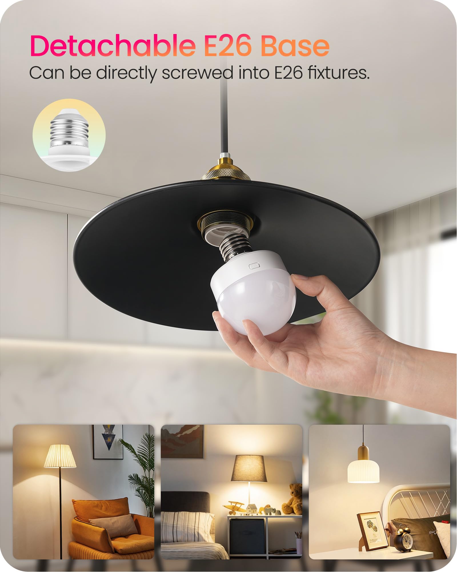 Goebleson Rechargeable Light Bulbs With Remote Control, Battery Operated Light Bulbs, 3 Timer 15 Colors Selectable, Dimmable Wir