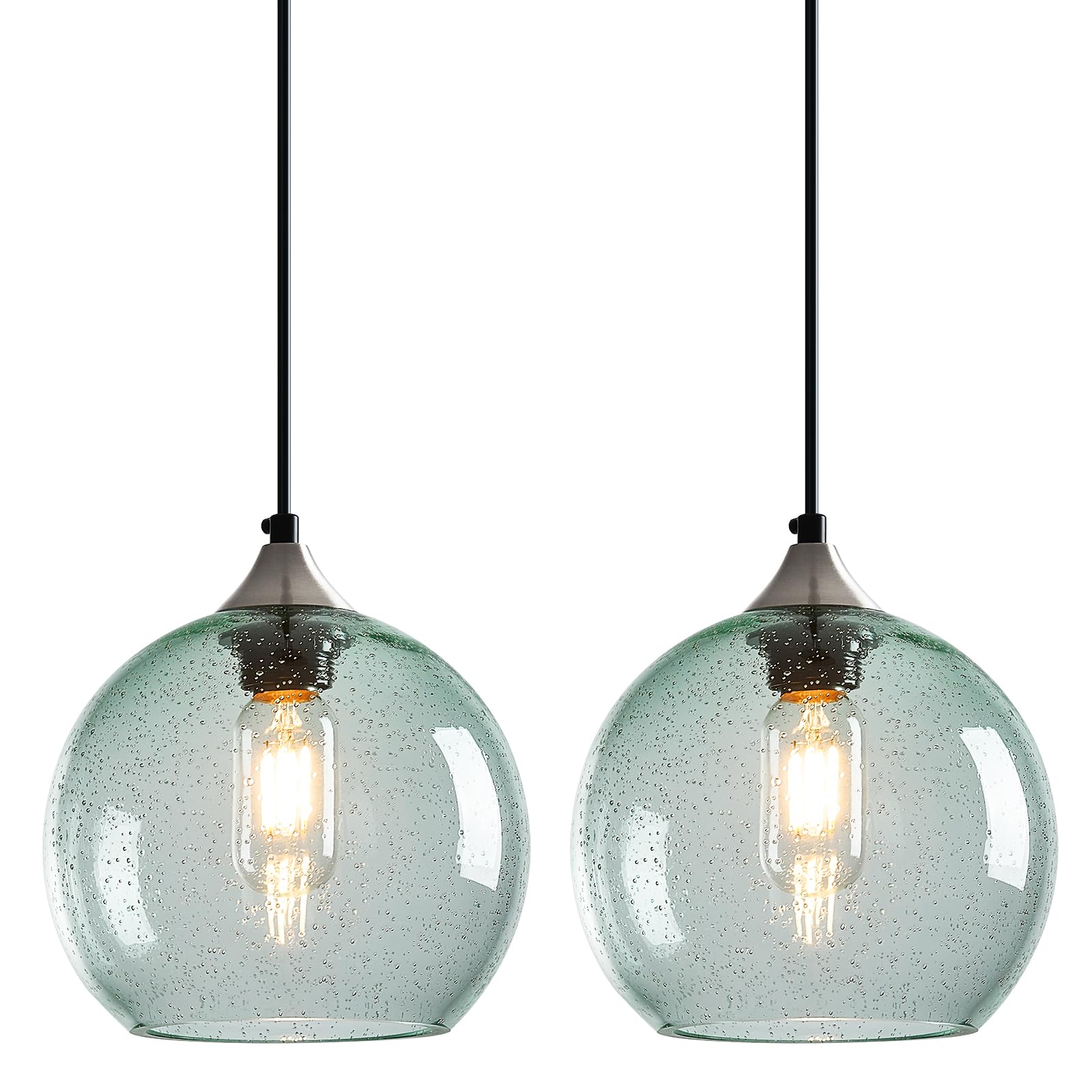 Lbsqj Light Green Glass Pendant Lights Kitchen Island Lighting Globe Pendant Light Fixtures Modern Pendant Lighting For Bedroom Living Dining Room Light Fixture (7.87 In  2 Pack)