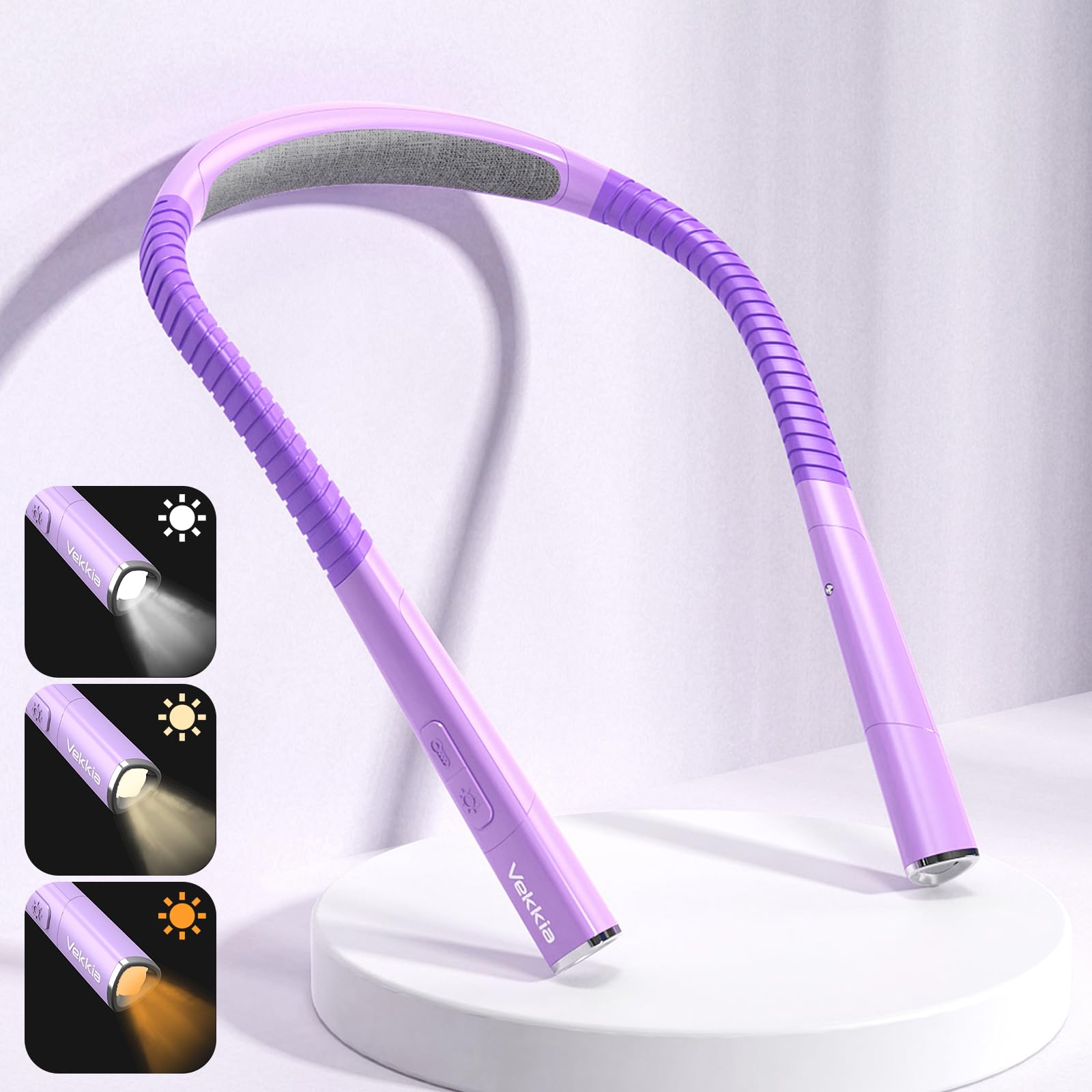 Vekkia LED Neck Reading Light, Rechargeable, 3 Colors, 5 Brightness Levels, Lavender Purple, Model NL-2023, Original Size
