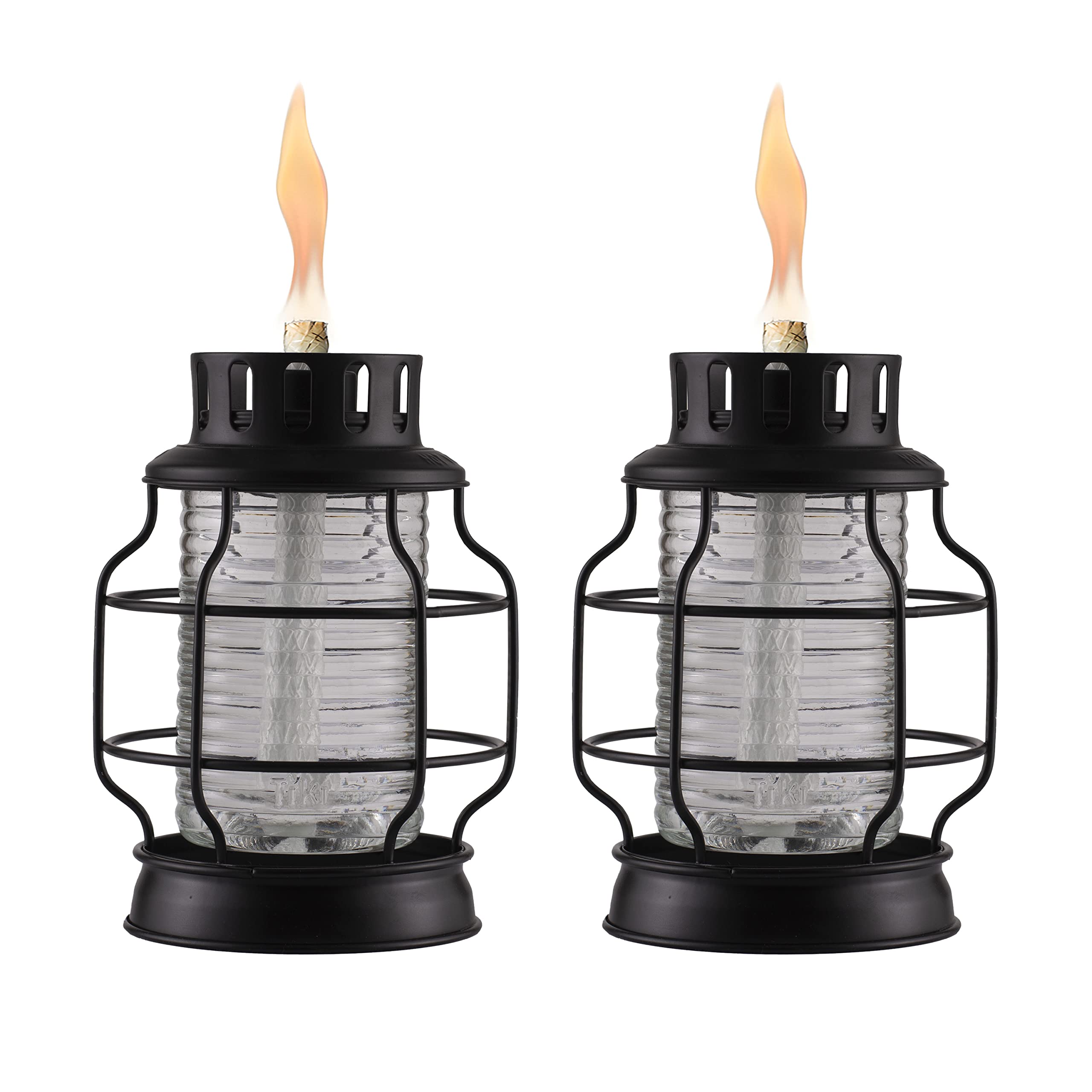 TIKI Brand Tabletop Metal Torch Lanterns, 2-Pack, Fiberglass Wick, Snuffer, Black, Model 1121120