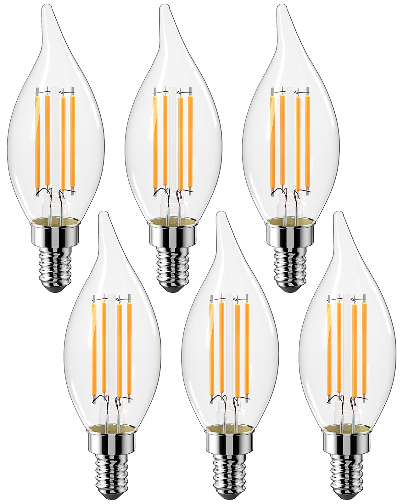 CYLYT E12 Chandelier Bulb 40W Equivalent, Dimmable LED Candelabra Light Bulbs 4W, 2700K Warm White 470 Lumen Lightbulbs, CA11, UL Listed, Pack of 6