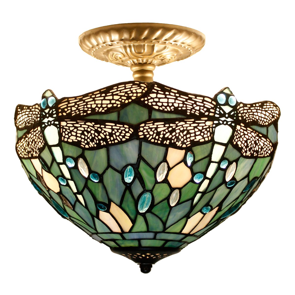 WERFACTORY Tiffany Lamp Shade Replacement, 12x6 Inch, Sea Blue Glass, Dragonfly Style, Fits Table Lamp & Pendant Light
