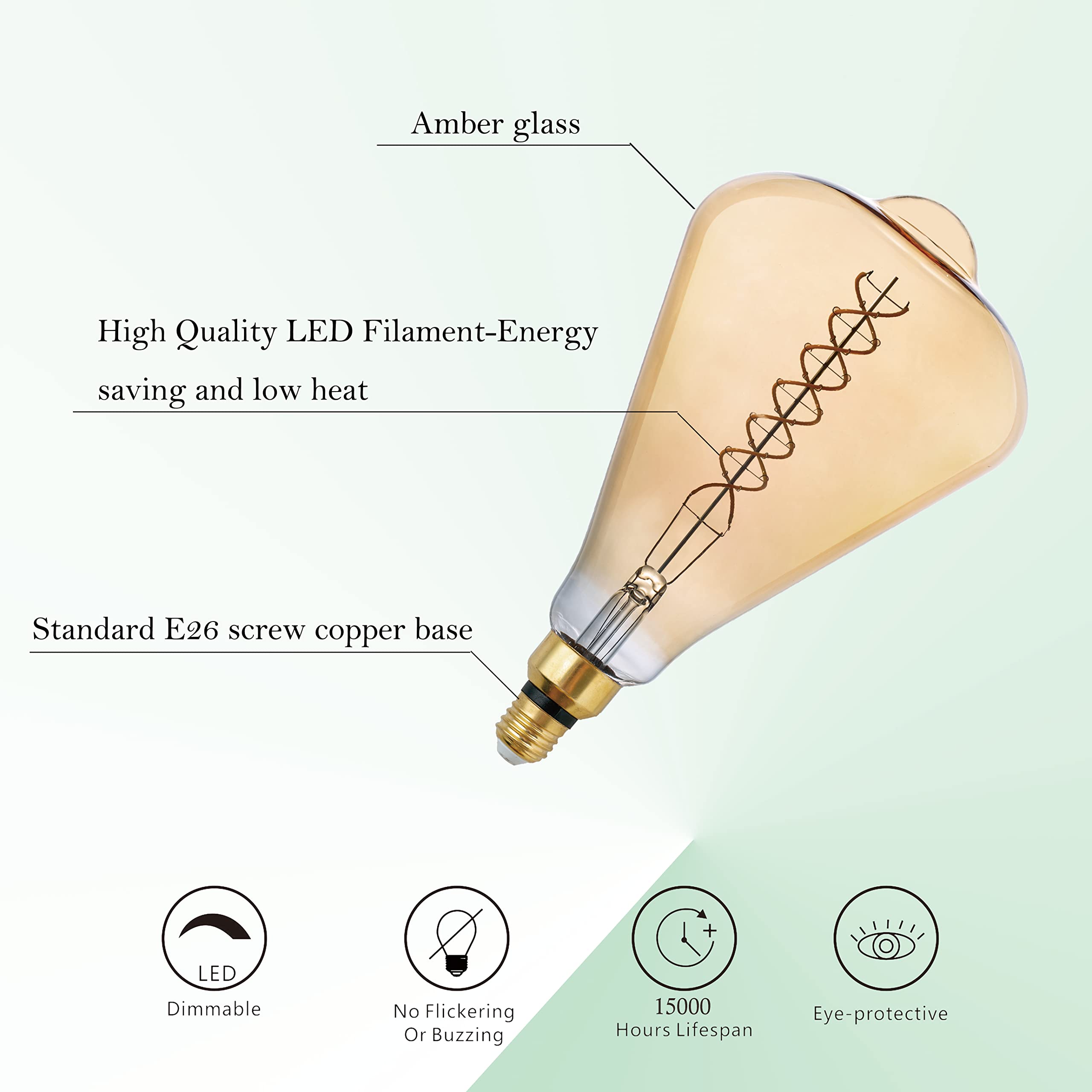 SD LUX Oversized Vintage LED Bulb 8W Dimmable 2200K Warm White Extra Large Glass Amber E26 Base Model FLBIG