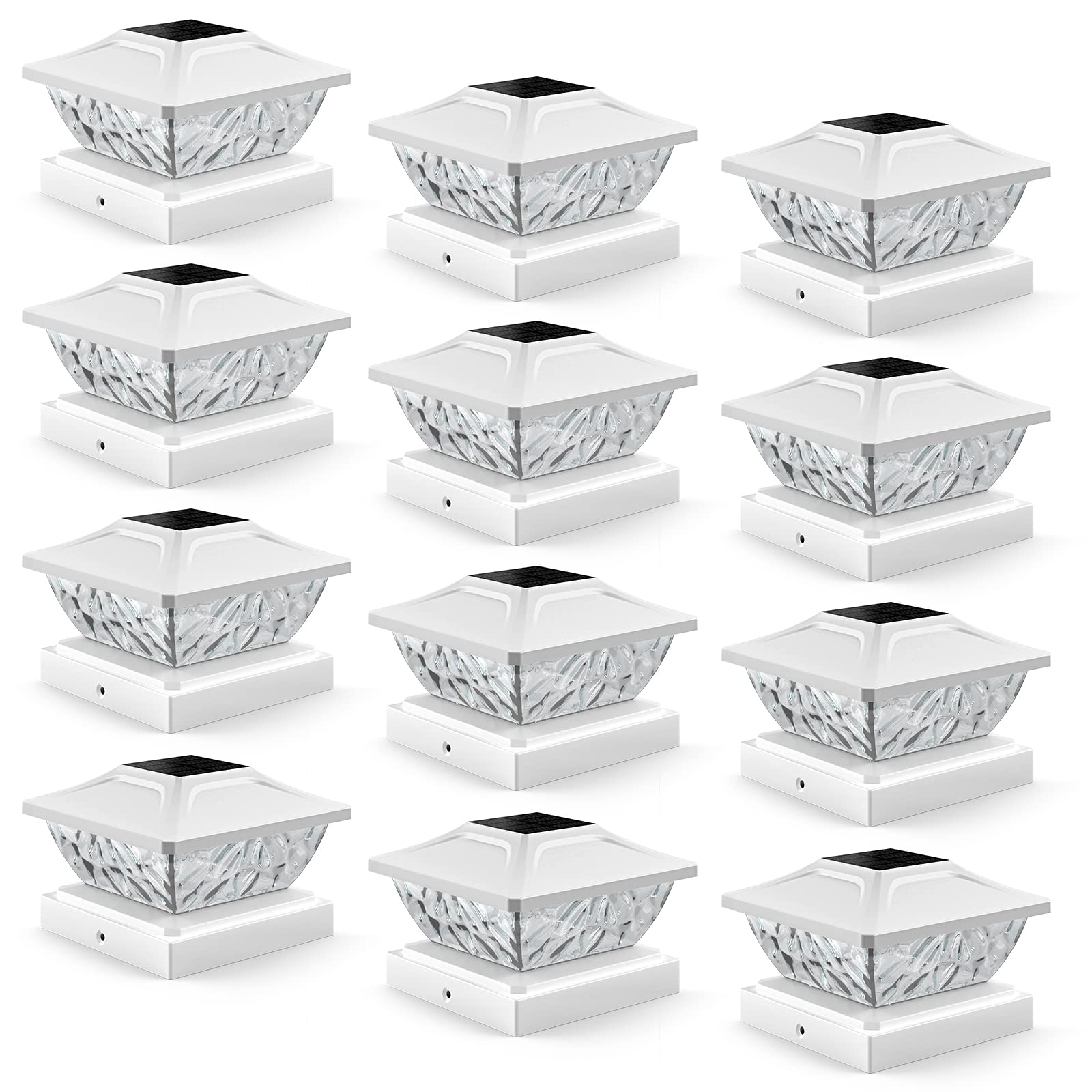 ENSLI Solar Post Cap Lights, 12 Pack, Waterproof, 2 Modes, Fits 4x4, 4.5x4.5, 5x5 Posts, White,