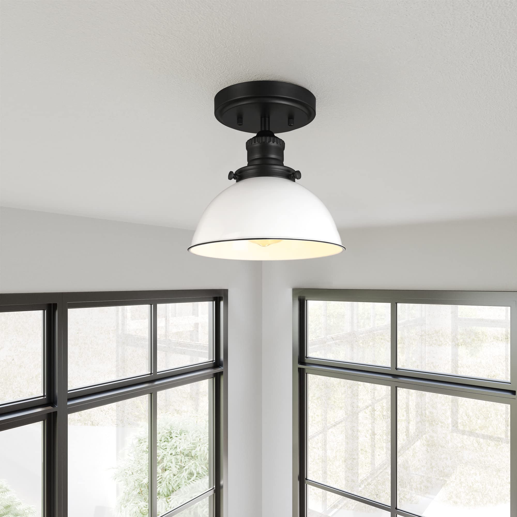 Design House Semi-Flush Mount Ceiling Light, Dimmable, Alloy Steel, Ceiling Light, Matte Black/White, Model 588319
