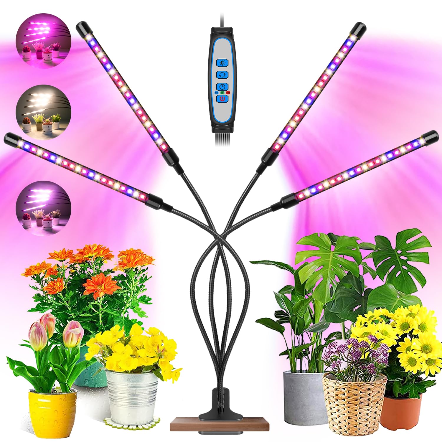Garpsen Grow Lights For Indoor Plants, 80 Leds Full Spectrum Plant Light With Clip, 5 Dimming Levels & 3 Colors Grow Lamp With Timer 6/12/16H, 360° Adjustable Gooseneck For Seedlings And Succulents