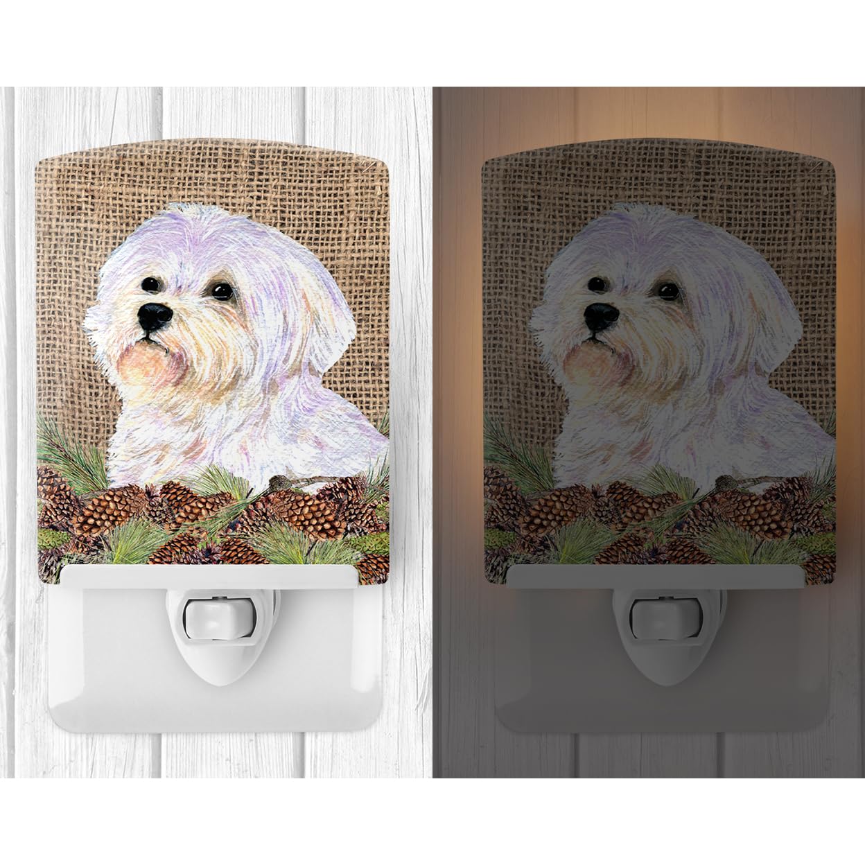 Carolines Treasures Ceramic Night Light, Maltese Design, UL-Certified, 6x4x3 inches, Ideal for Bedroom, Bathroom, Nursery, Multicolor