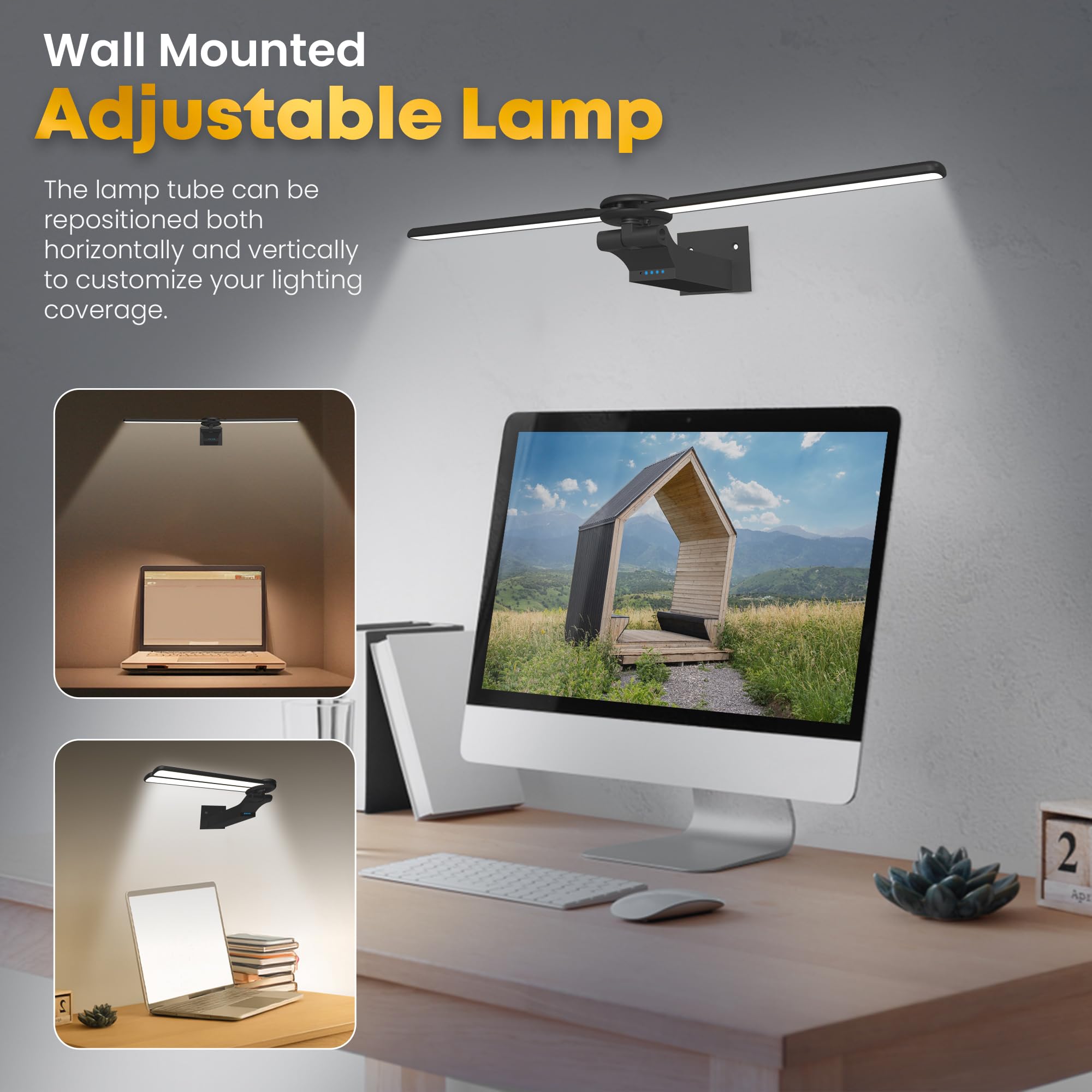 doublacy 2 Pack Picture Light for Wall, 18in Rechargeable, Dimmable, Remote Control, Black, Model AA-3