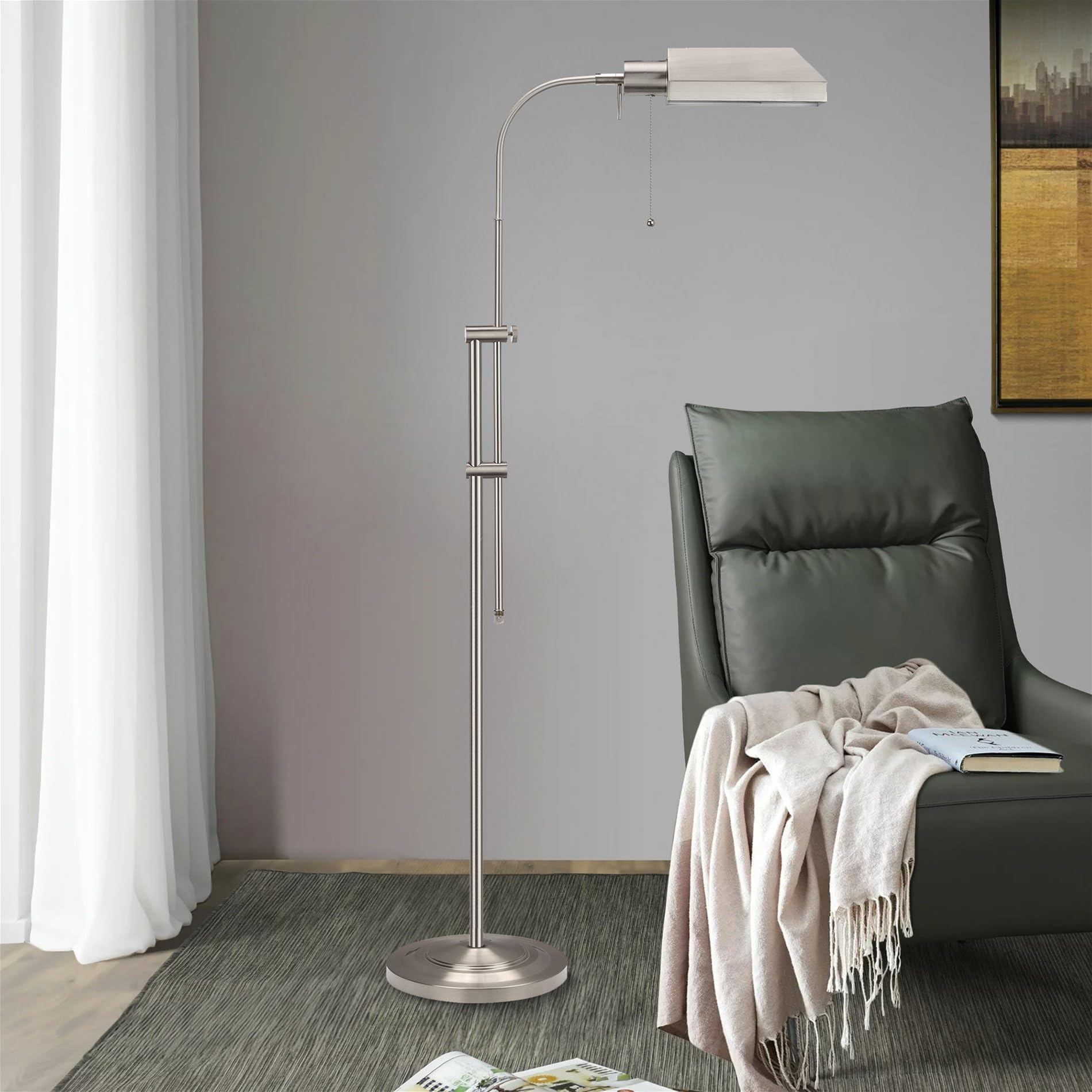 Kira Home Prescott 58'' Modern Adjustable Standing Pharmacy Floor Lamp | Brushed Nickel Finish, Includes 6W Led Bulb (60W Eq.) E