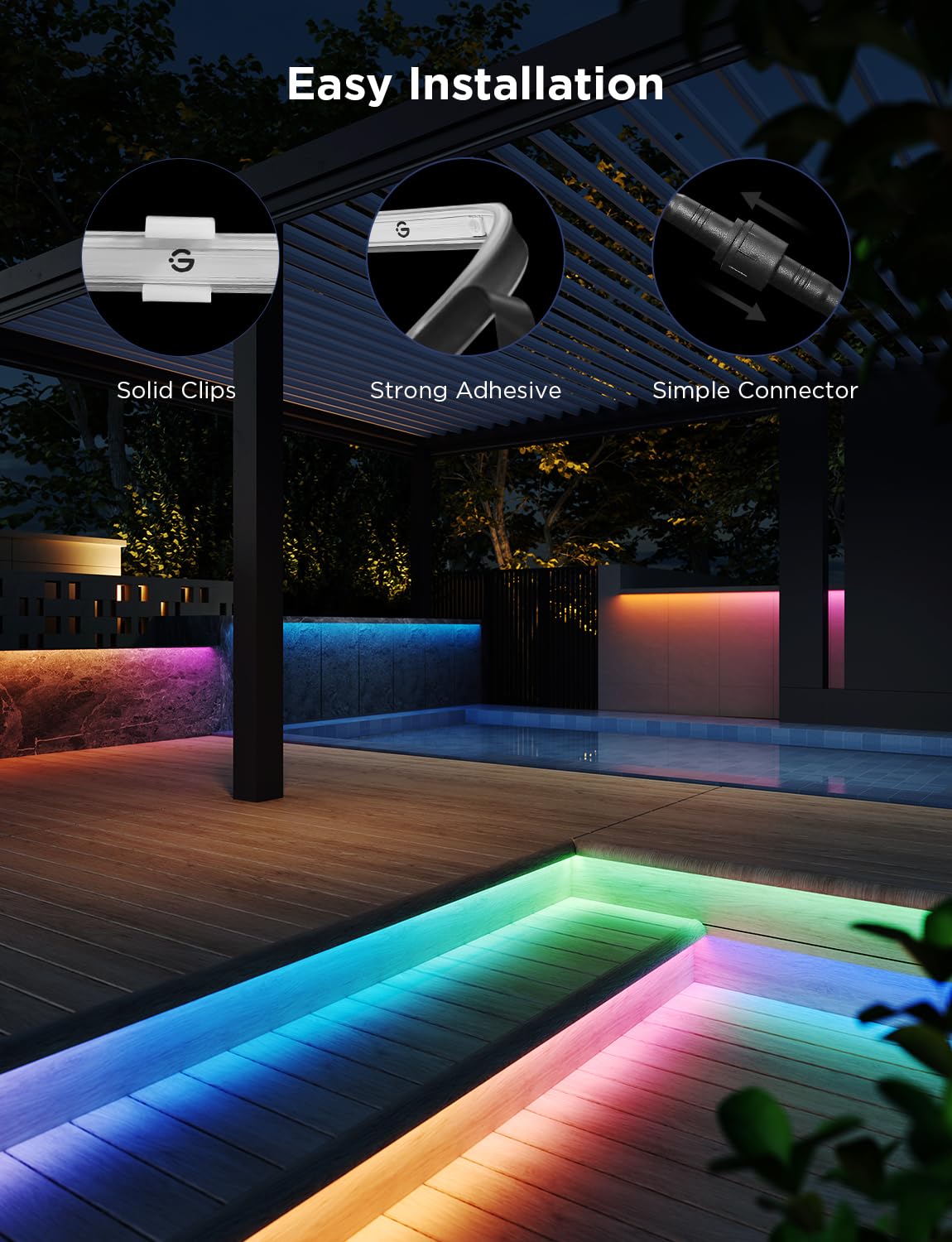 Govee 98.4ft Outdoor LED Strip Lights, Smart RGBIC, IP65 Waterproof, Works with Alexa & Google Assistant, Multicolor