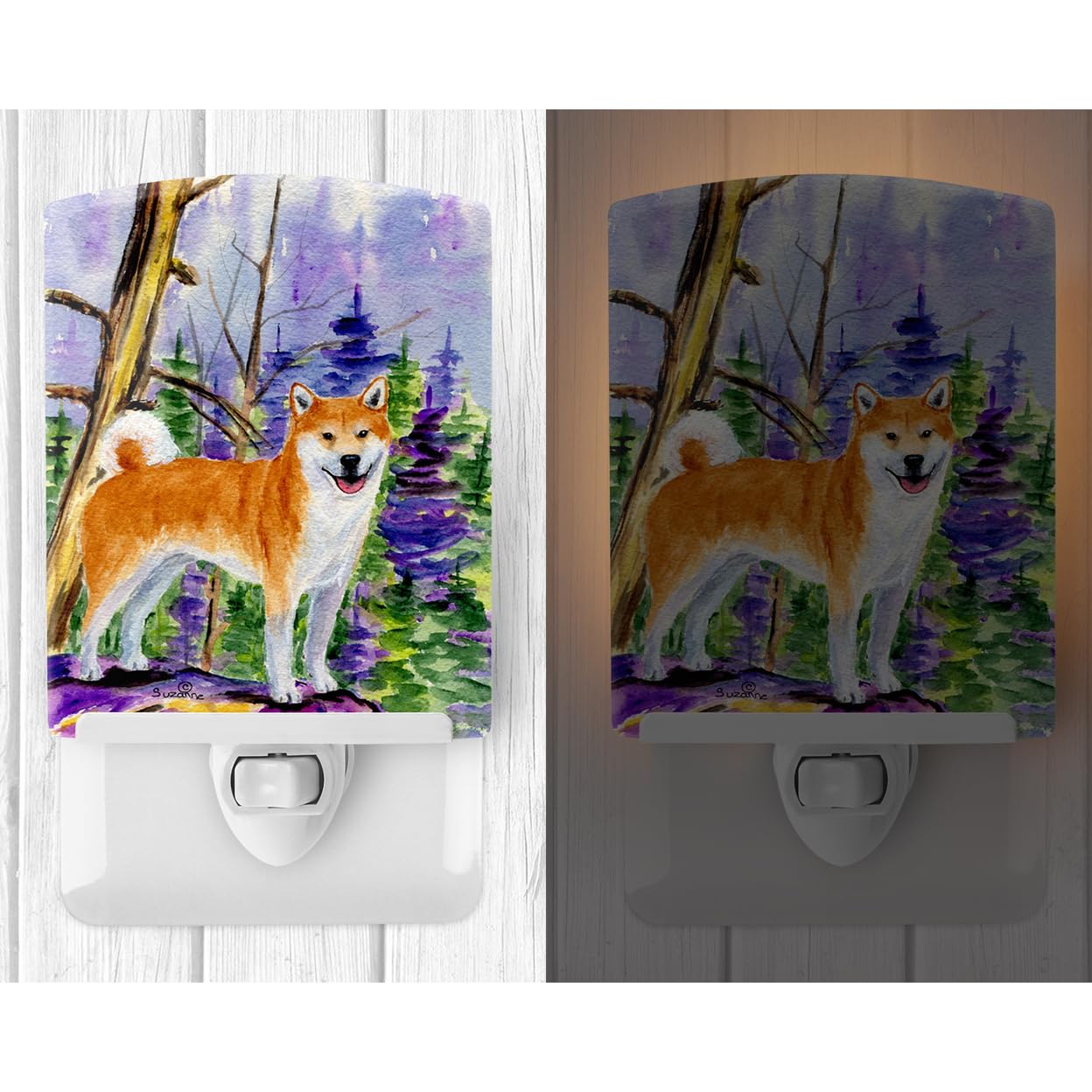 Caroline'S Treasures Ss8629Cnl Shiba Inu Ceramic Night Light Compact, Ul-Certified, Ideal For Bedroom, Bathroom, Nursery, Hallway, Kitchen, 6X4X3, Multicolor