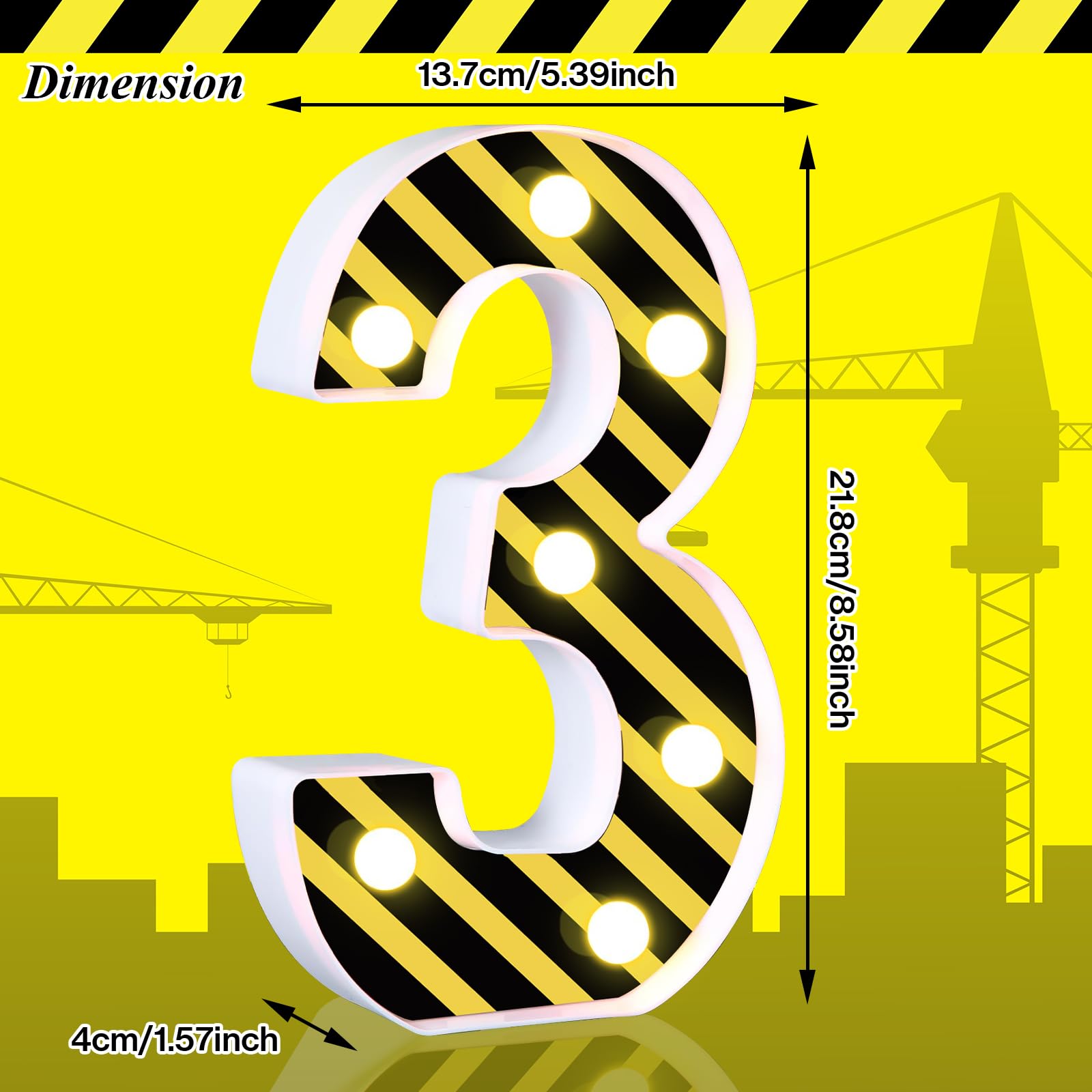 Axbmm Construction Birthday Party Supplies Light Up Numbers For Party Dirty 3Rdy Birthday Boy Decorations Birthday Light Up Sign