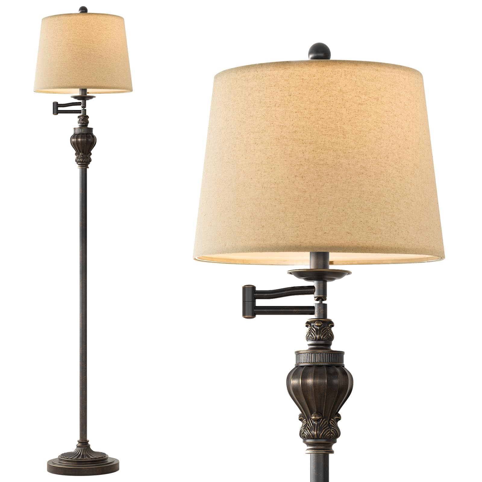 G-SAFAVA 61'' Vintage Floor Lamp with 350 Adjustable Swing Arm, Standing Lamp for Bedroom Living Room Bedside Nightstand Retro F