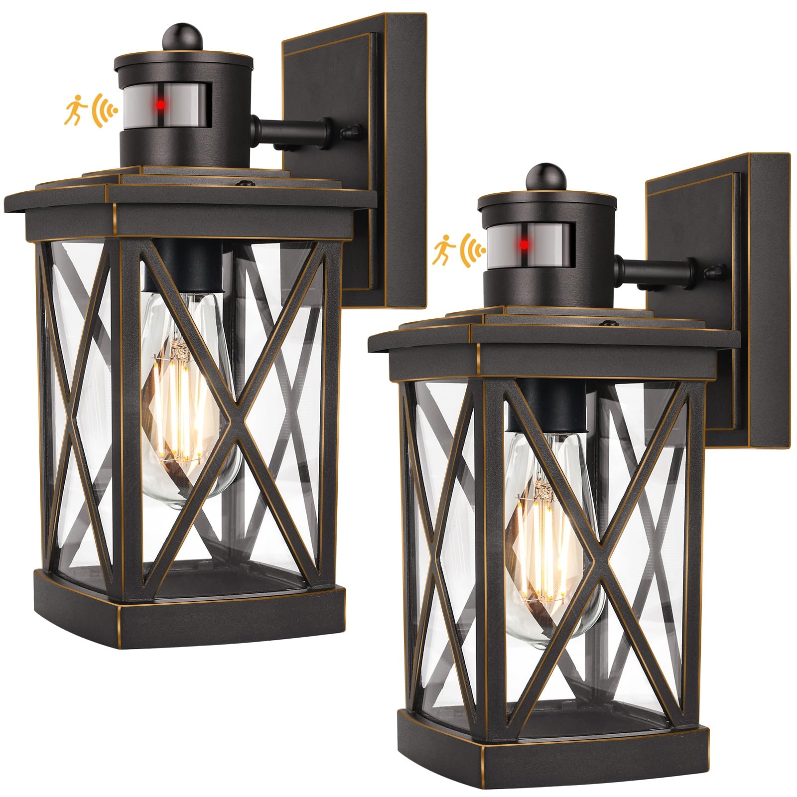 Tobusa 2-Pack Motion Sensor Outdoor Wall Lanterns, Waterproof Oil Rubbed Bronze Light Fixtures