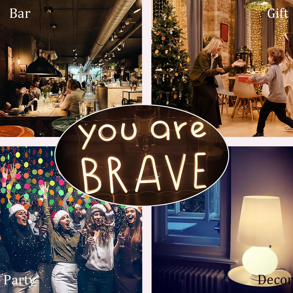You Are Brave Neon Sign  Decorative Neon Lights For KidS Room Play Room Wall Decor Neon Light Sign  Christmas Birthday KidS Gift Thanksgiving Gift(Warm White)