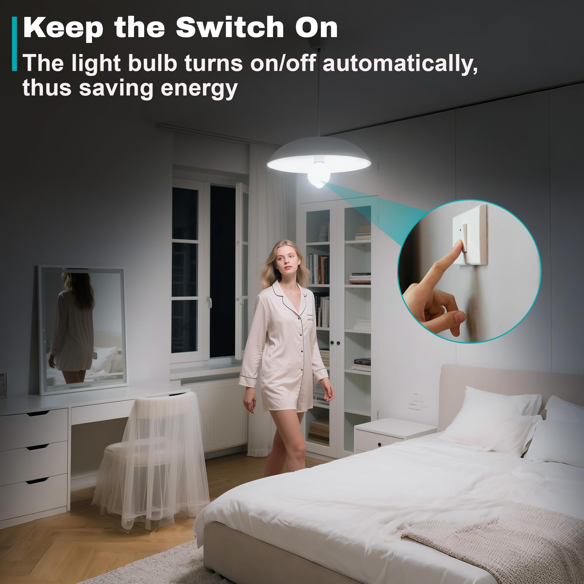 4-Pack Motion Sensor Light Bulbs, 12W(100W Equivalent) E26 A19 Security Led Bulb Outdoor/Indoor, Motion Activated Dusk To Dawn B